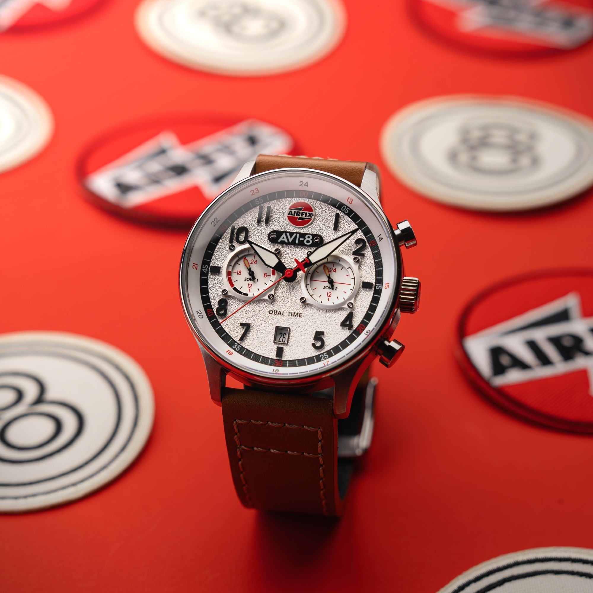AVI-8 AVI-8 Hawker Hurricane Carey Dual Time - Airfix Edition Silver White Men's Watch AV-4088-06