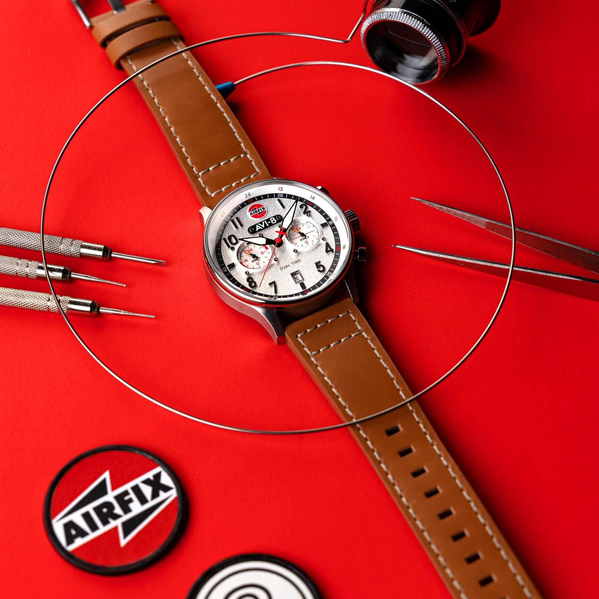 AVI-8 AVI-8 Hawker Hurricane Carey Dual Time - Airfix Edition Silver White Men's Watch AV-4088-06