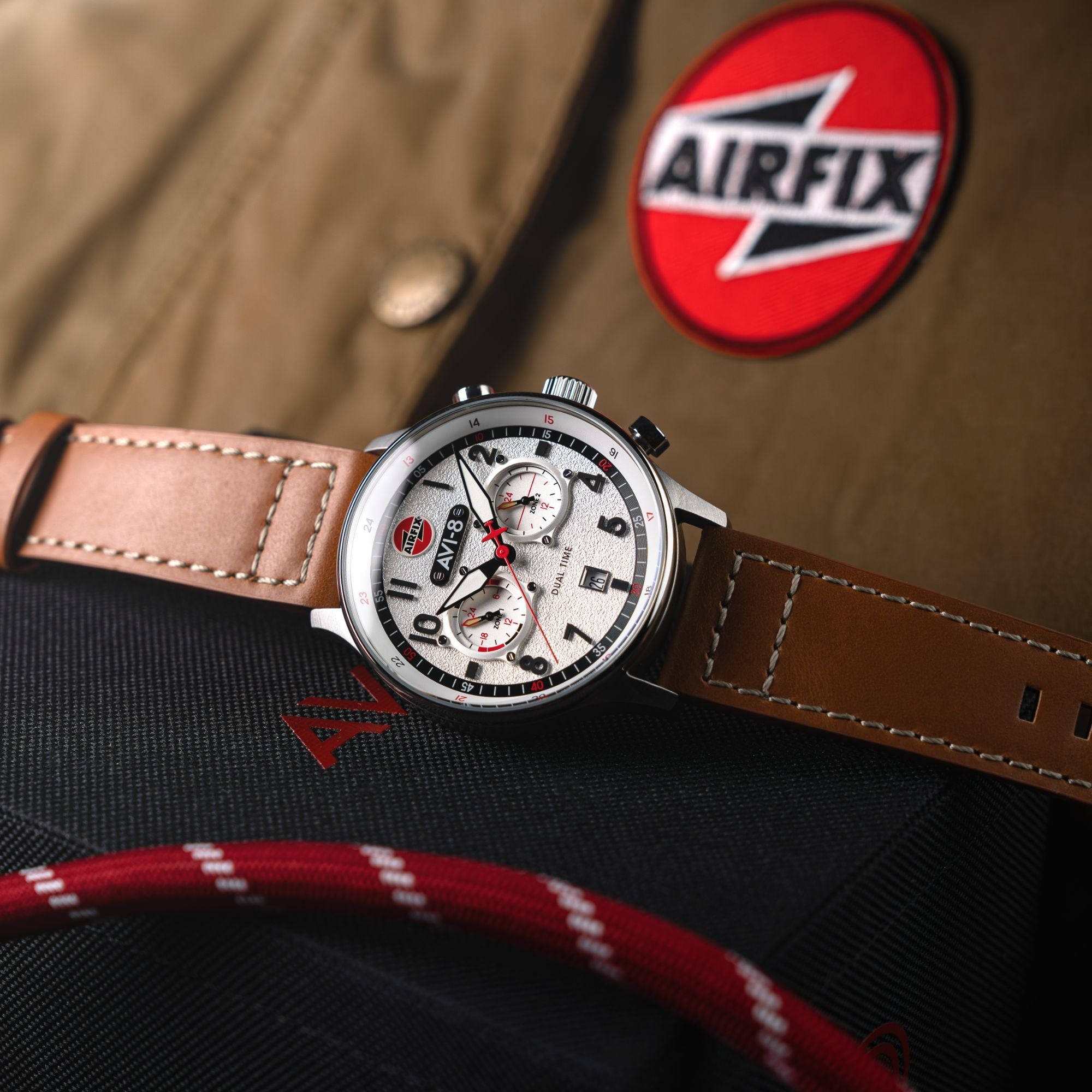 AVI-8 AVI-8 Hawker Hurricane Carey Dual Time - Airfix Edition Silver White Men's Watch AV-4088-06