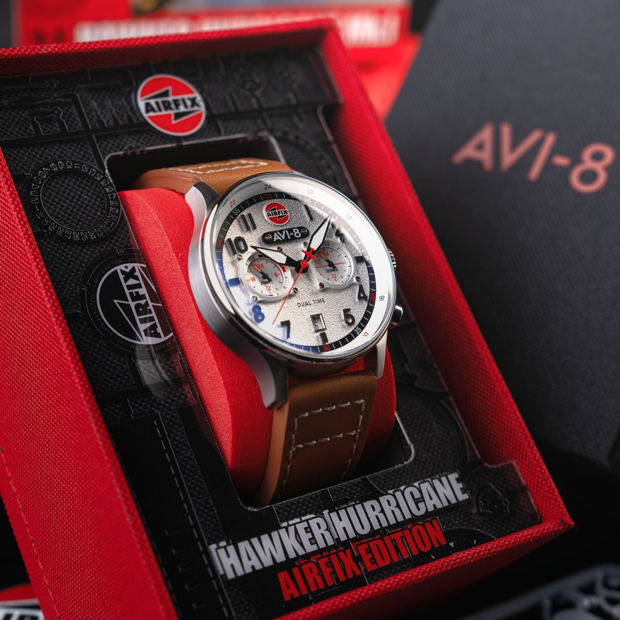 AVI-8 AVI-8 Hawker Hurricane Carey Dual Time - Airfix Edition Silver White Men's Watch AV-4088-06