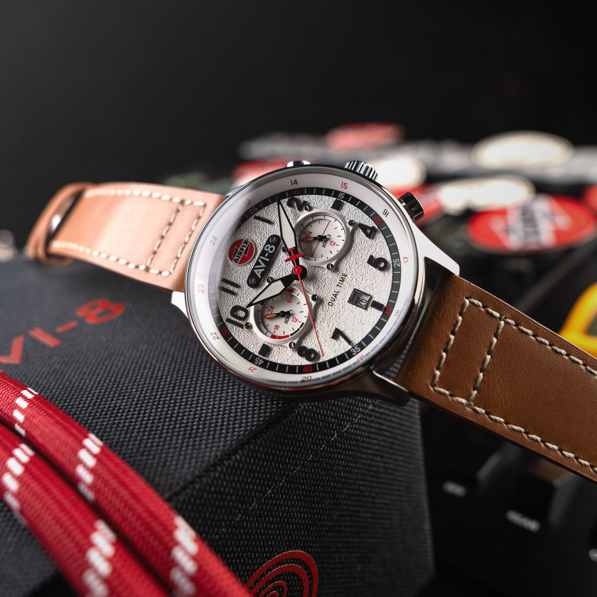 AVI-8 AVI-8 Hawker Hurricane Carey Dual Time - Airfix Edition Silver White Men's Watch AV-4088-06
