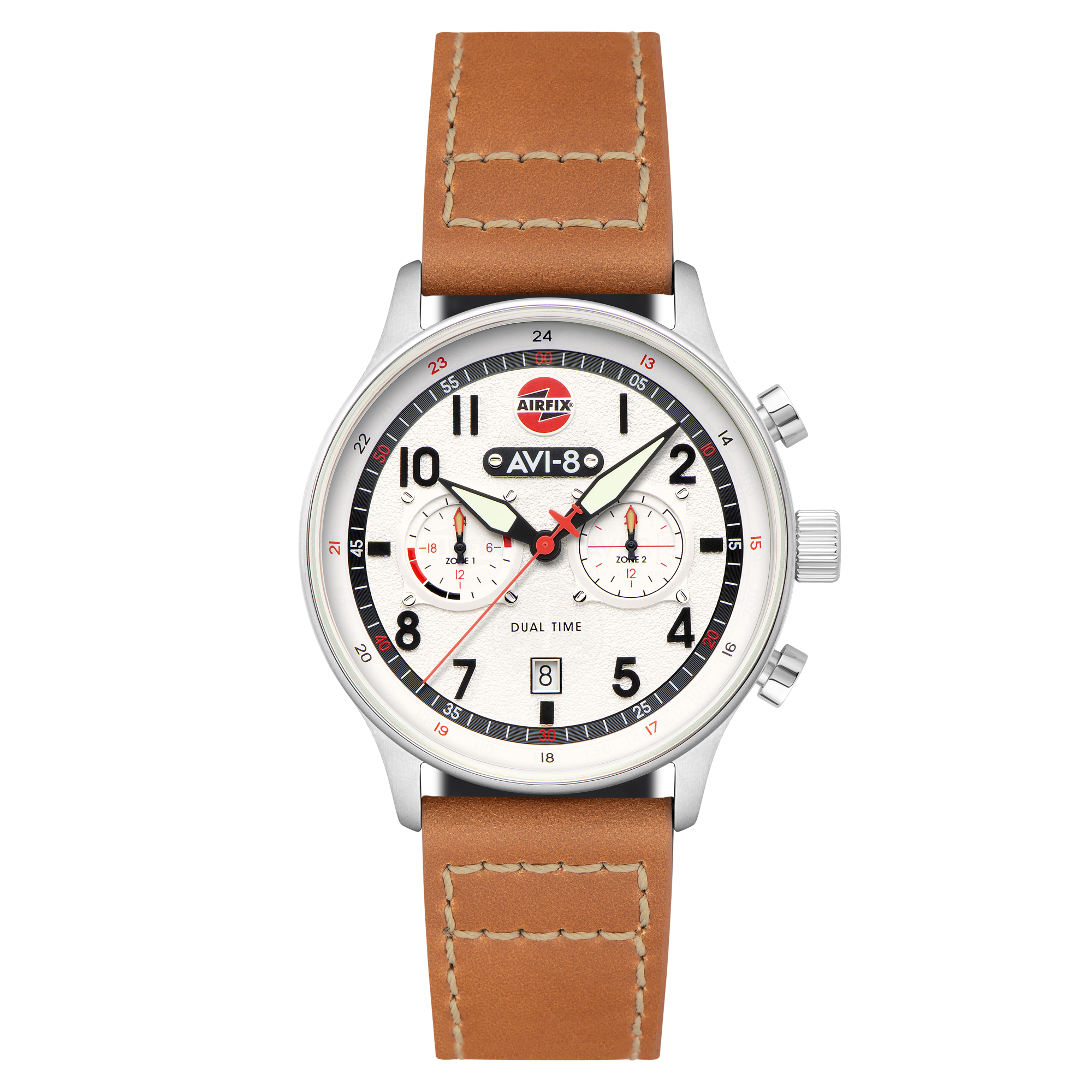 AVI-8 AVI-8 Hawker Hurricane Carey Dual Time - Airfix Edition Silver White Men's Watch AV-4088-06