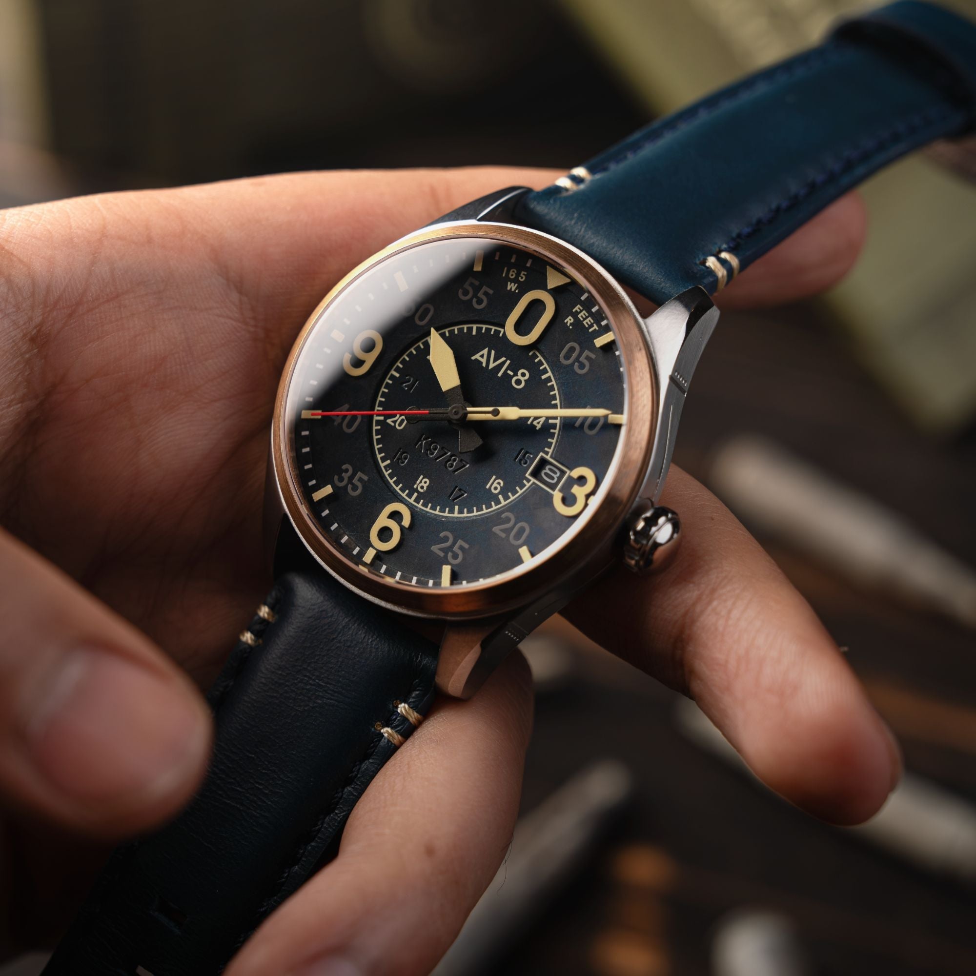 AVI-8 AVI-8 Spitfire Smith Automatic Distressed Blue Men's Watch AV-4090-05