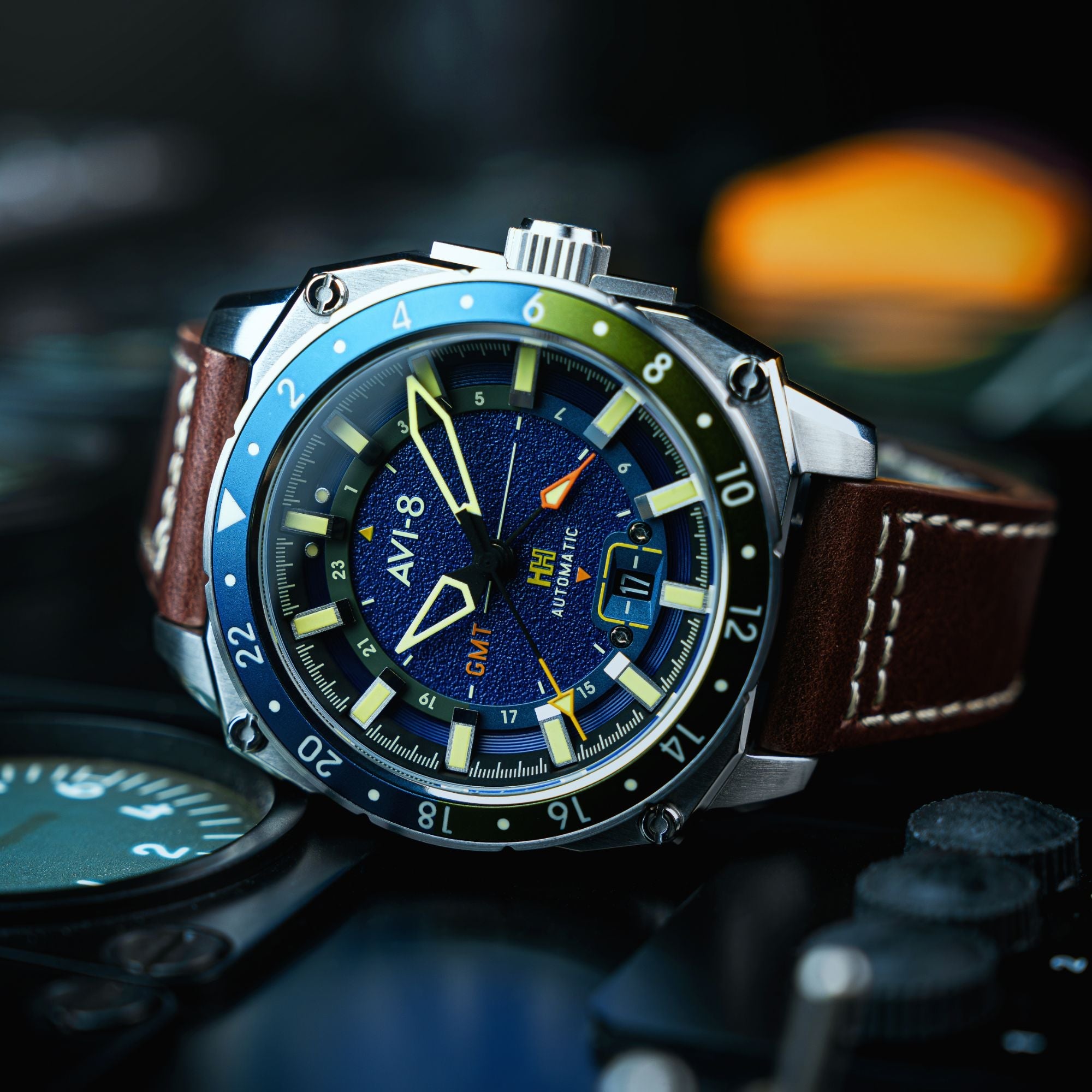 AVI-8 AVI-8 Hawker Hunter Atlas Gmt Automatic Earth Blue Men's Watch AV-4122-02
