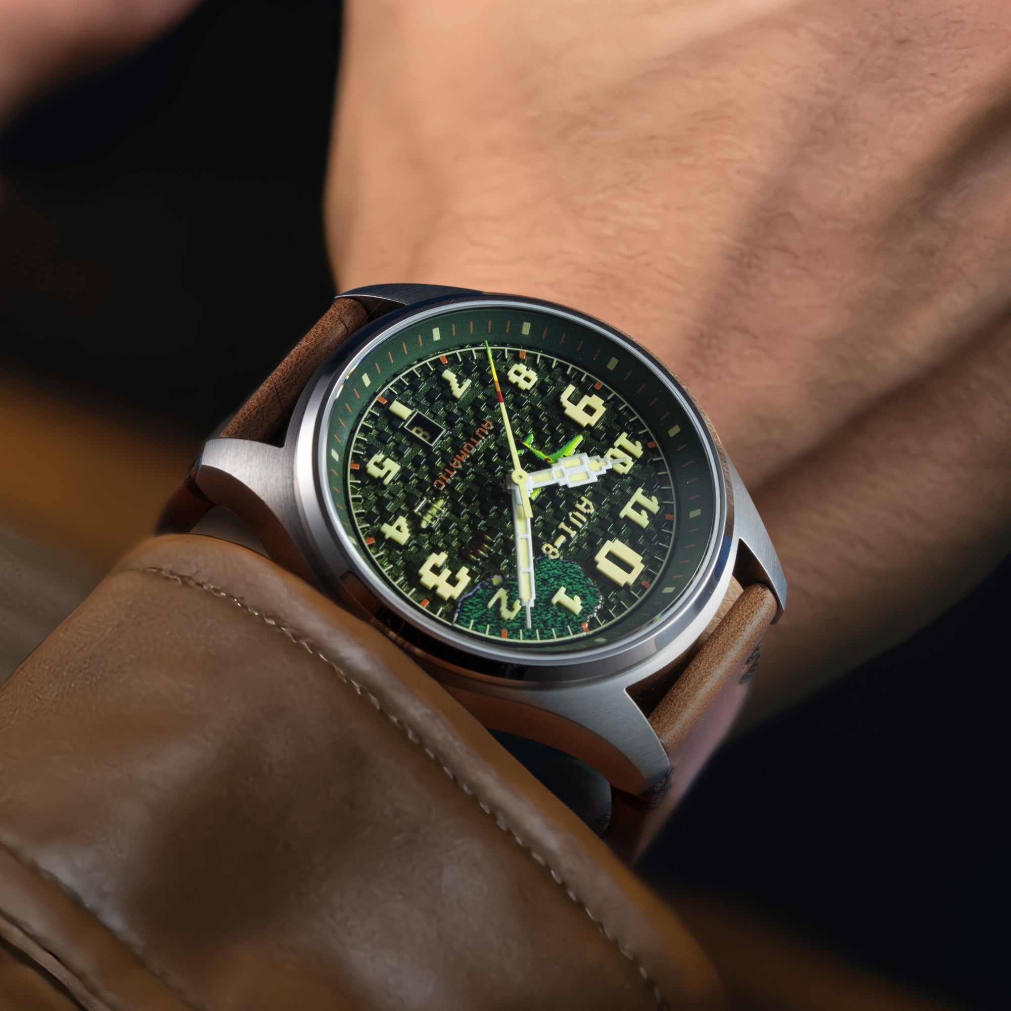 AVI-8 AVI-8 Hawker Hurricane Clowes Automatic Capcom 1942 Pixel Limited Edition Green Ace Men's Watch AV-4126-03