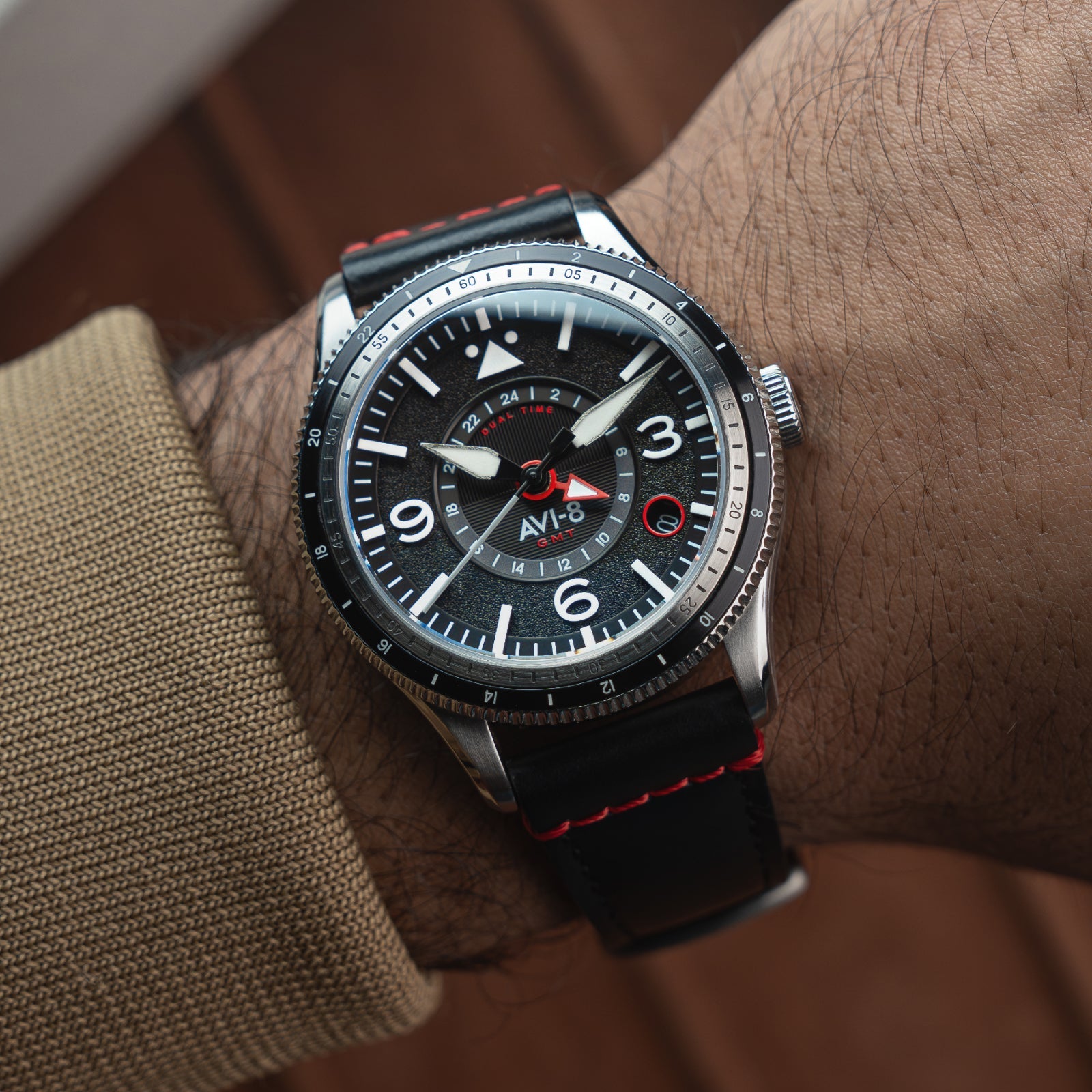 AVI-8 AVI-8 Flyboy Airmaster Gmt Automatic Engine Black Men's Watch AV-4128-01