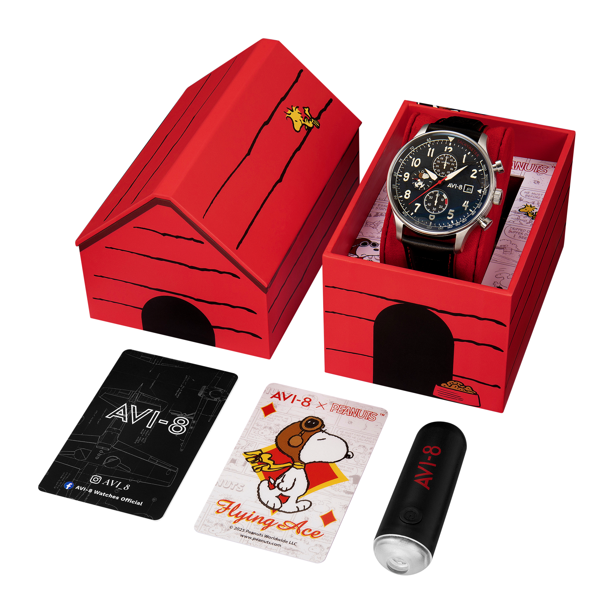AVI-8 AVI-8 Hawker Hurricane Classic Chronograph Peanuts Snoopy Flying Ace Limited Edition Ace Black Men's Watch AV-4132-01