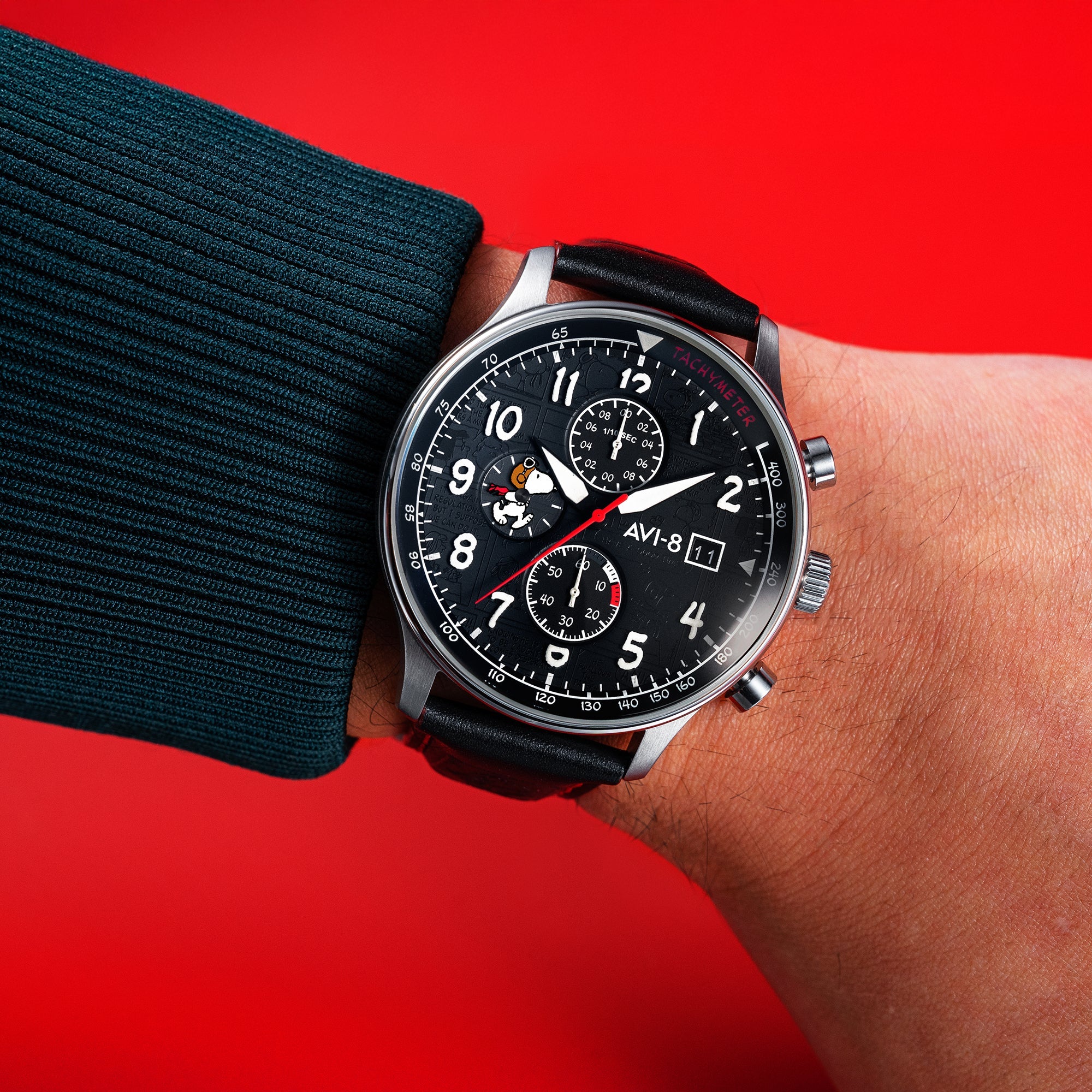 AVI-8 AVI-8 Hawker Hurricane Classic Chronograph Peanuts Snoopy Flying Ace Limited Edition Ace Black Men's Watch AV-4132-01