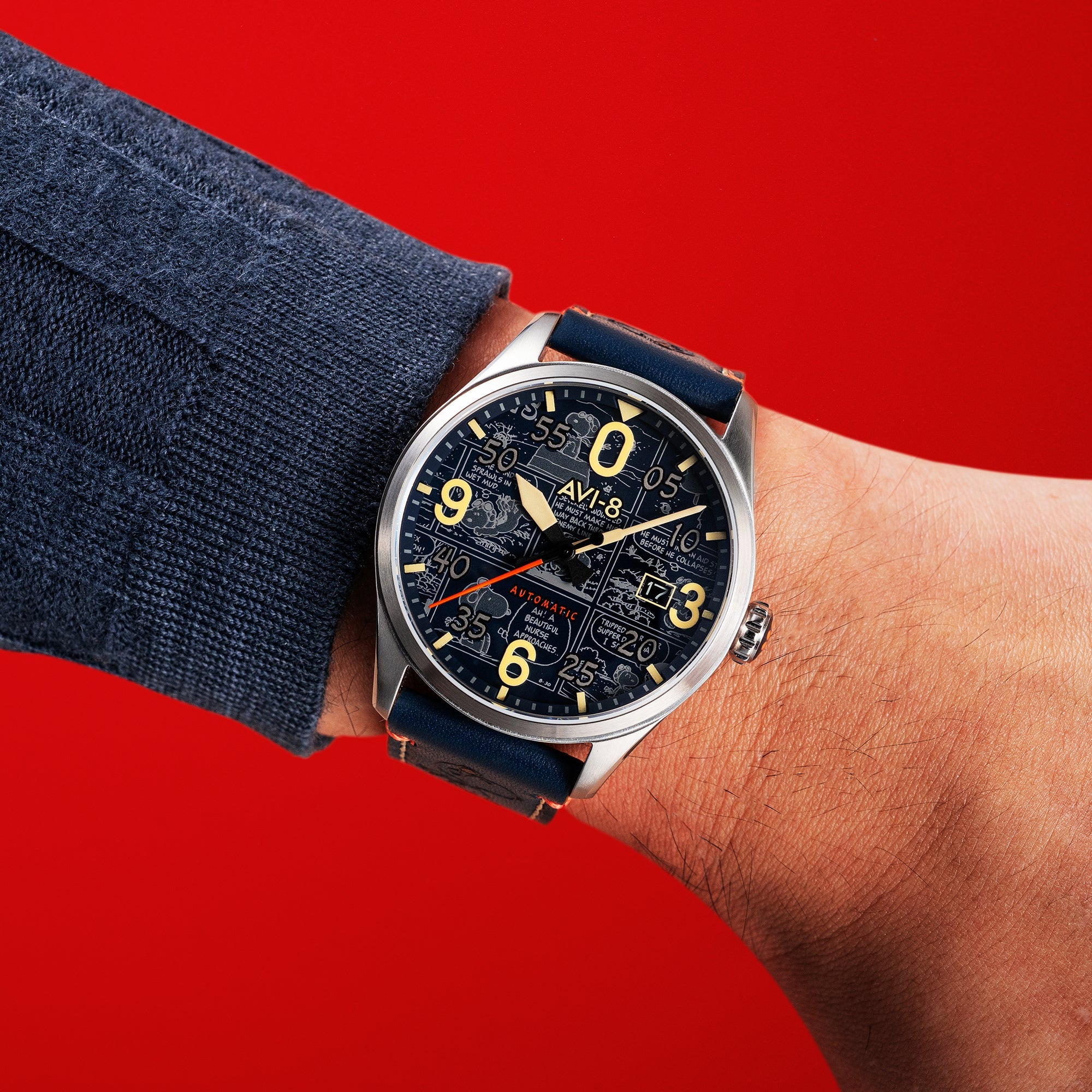 AVI-8 AVI-8 Spitfire Smith Automatic Peanuts Snoopy Flying Ace Limited Edition Beagle Blue Men's Watch AV-4134-01