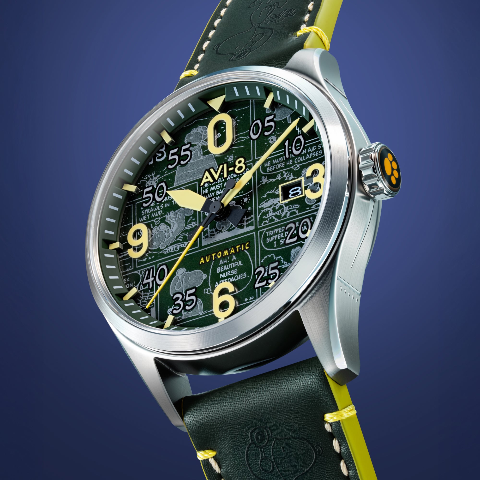 AVI-8 AVI-8 Spitfire Smith Automatic Peanuts Snoopy Flying Ace Limited Edition Aviator Green Men's Watch AV-4134-02