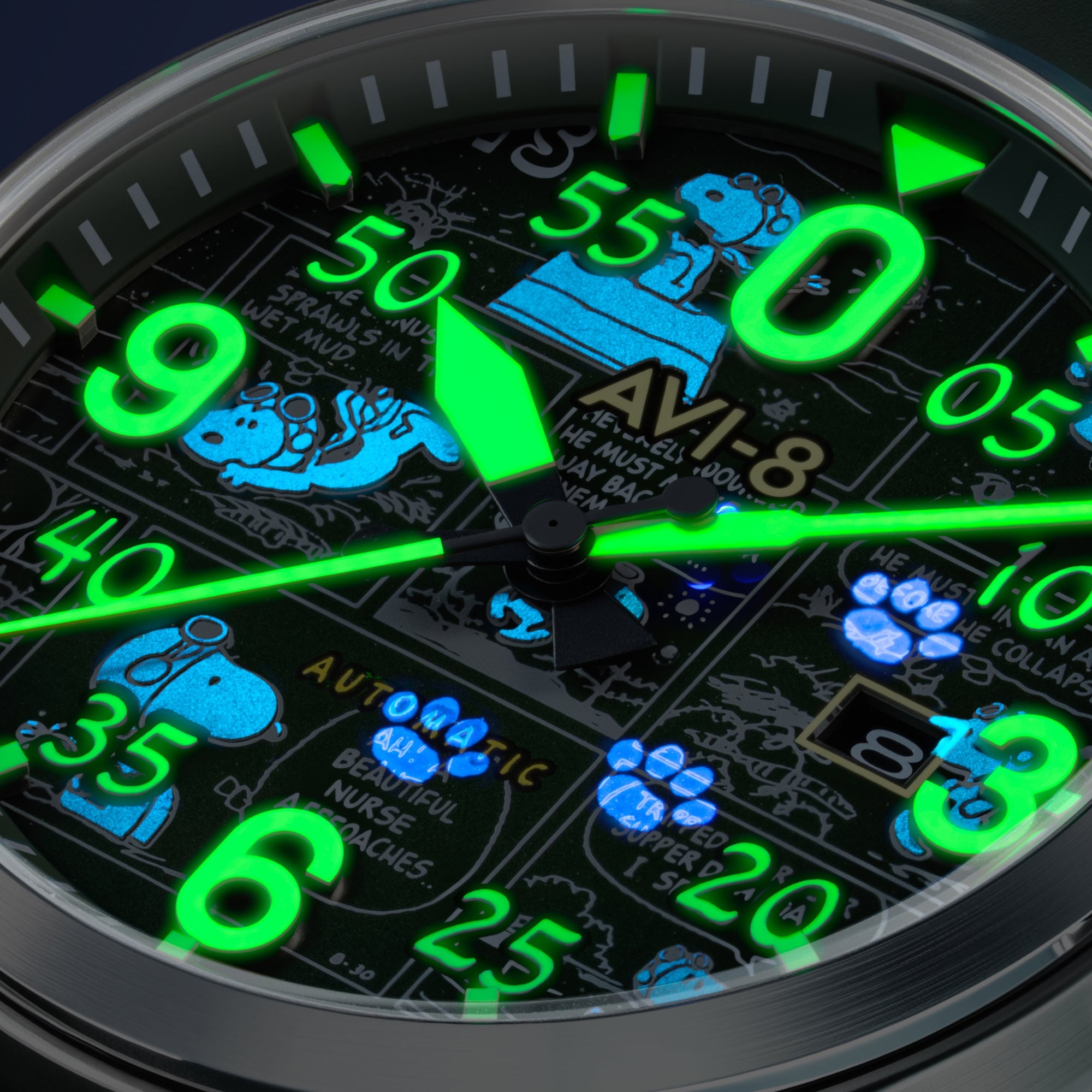 AVI-8 AVI-8 Spitfire Smith Automatic Peanuts Snoopy Flying Ace Limited Edition Aviator Green Men's Watch AV-4134-02