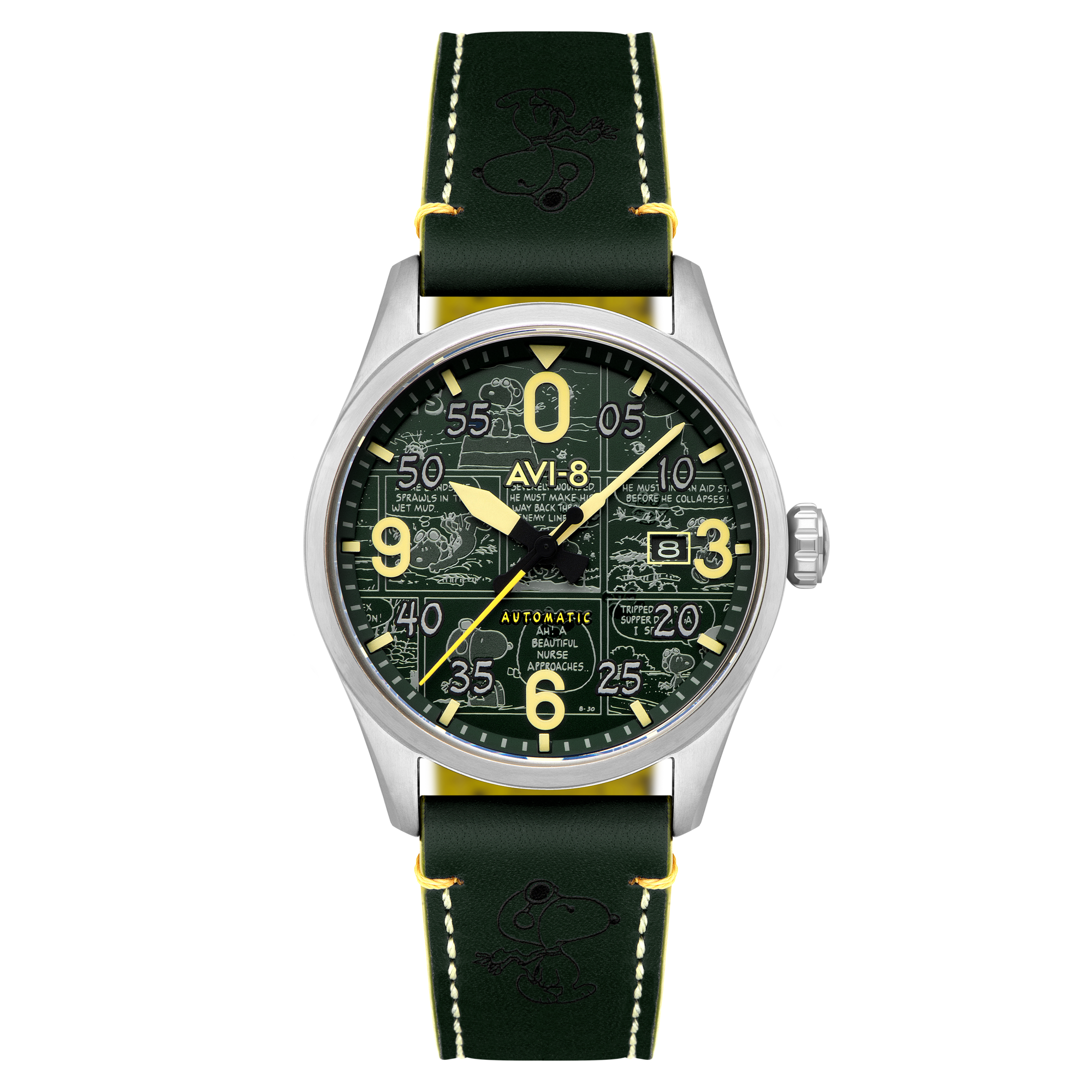 AVI-8 Spitfire Smith Automatic Peanuts Snoopy Flying Ace Limited Edition Aviator Green Men's Watch AV-4134-02