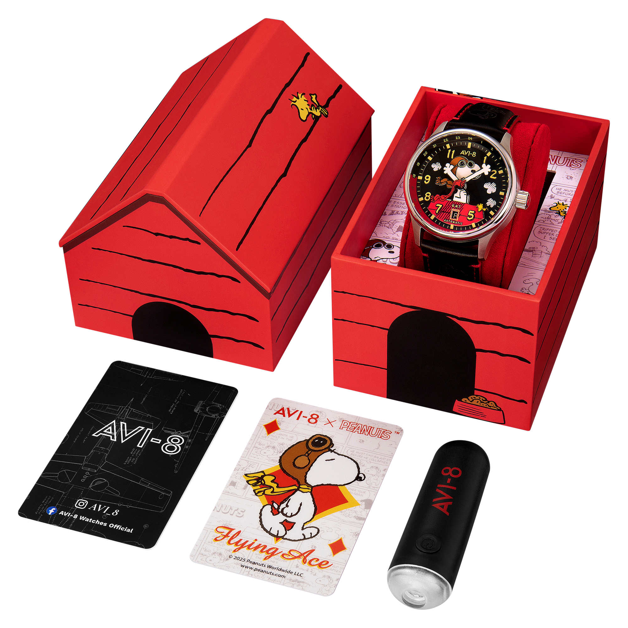 AVI-8 Hawker Hurricane Kent GMT Automatic Peanuts Snoopy Flying Ace Limited Edition Doghouse Red Men's Watch AV-4136-01