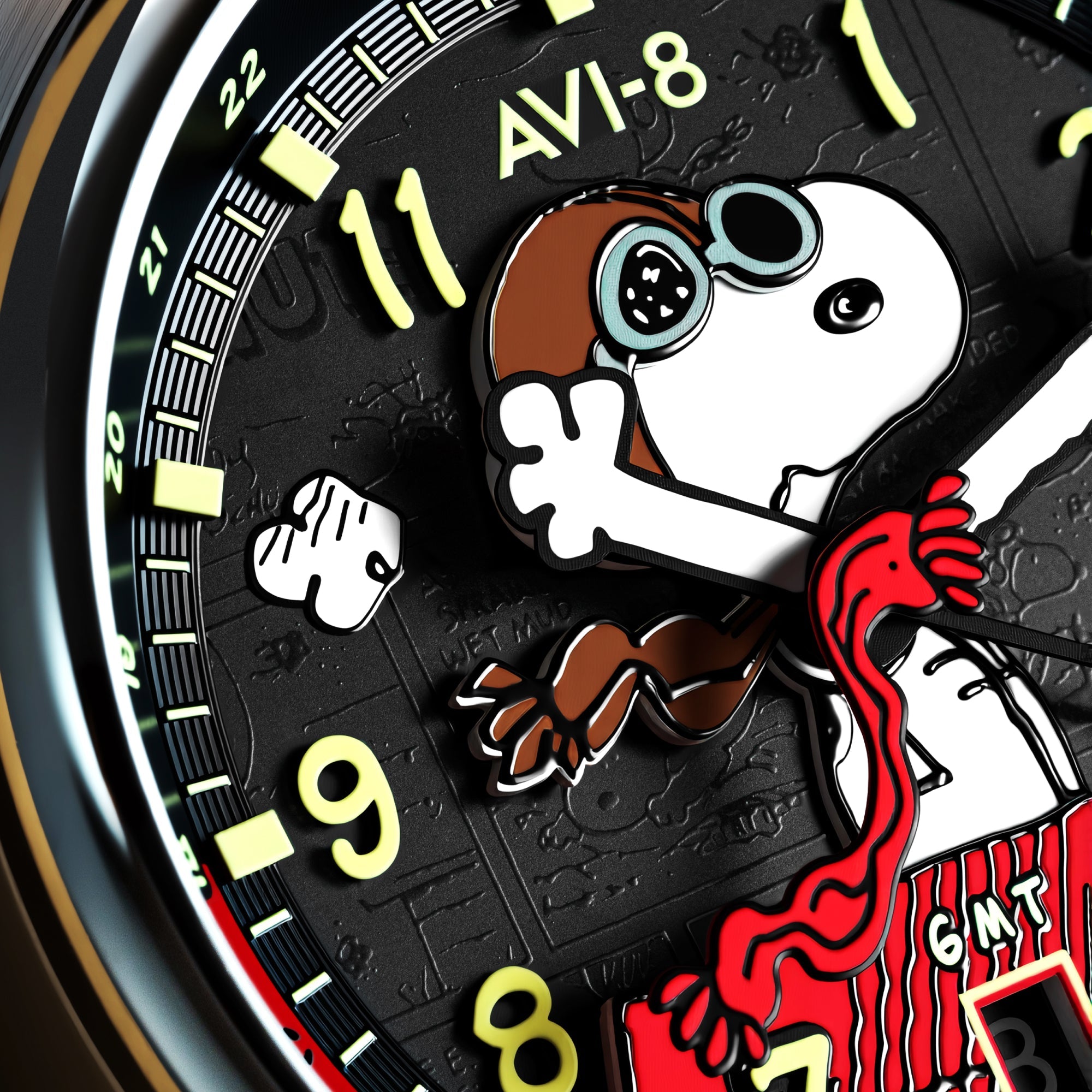 AVI-8 Hawker Hurricane Kent GMT Automatic Peanuts Snoopy Flying Ace Limited Edition Doghouse Red Men's Watch AV-4136-01