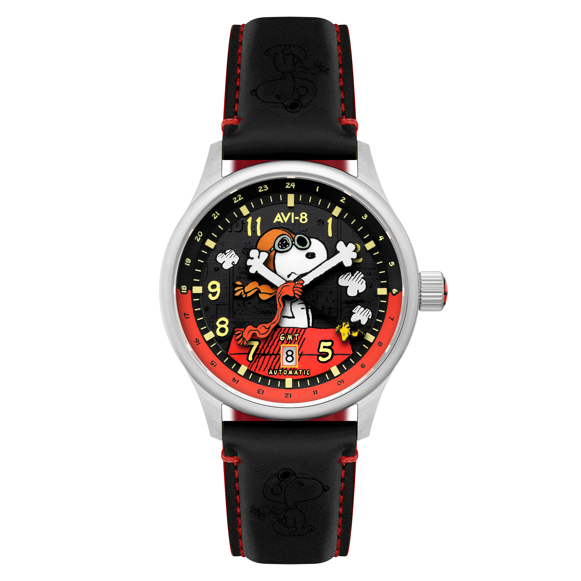 AVI-8 Hawker Hurricane Kent GMT Automatic Peanuts Snoopy Flying Ace Limited Edition Doghouse Red Men's Watch AV-4136-01
