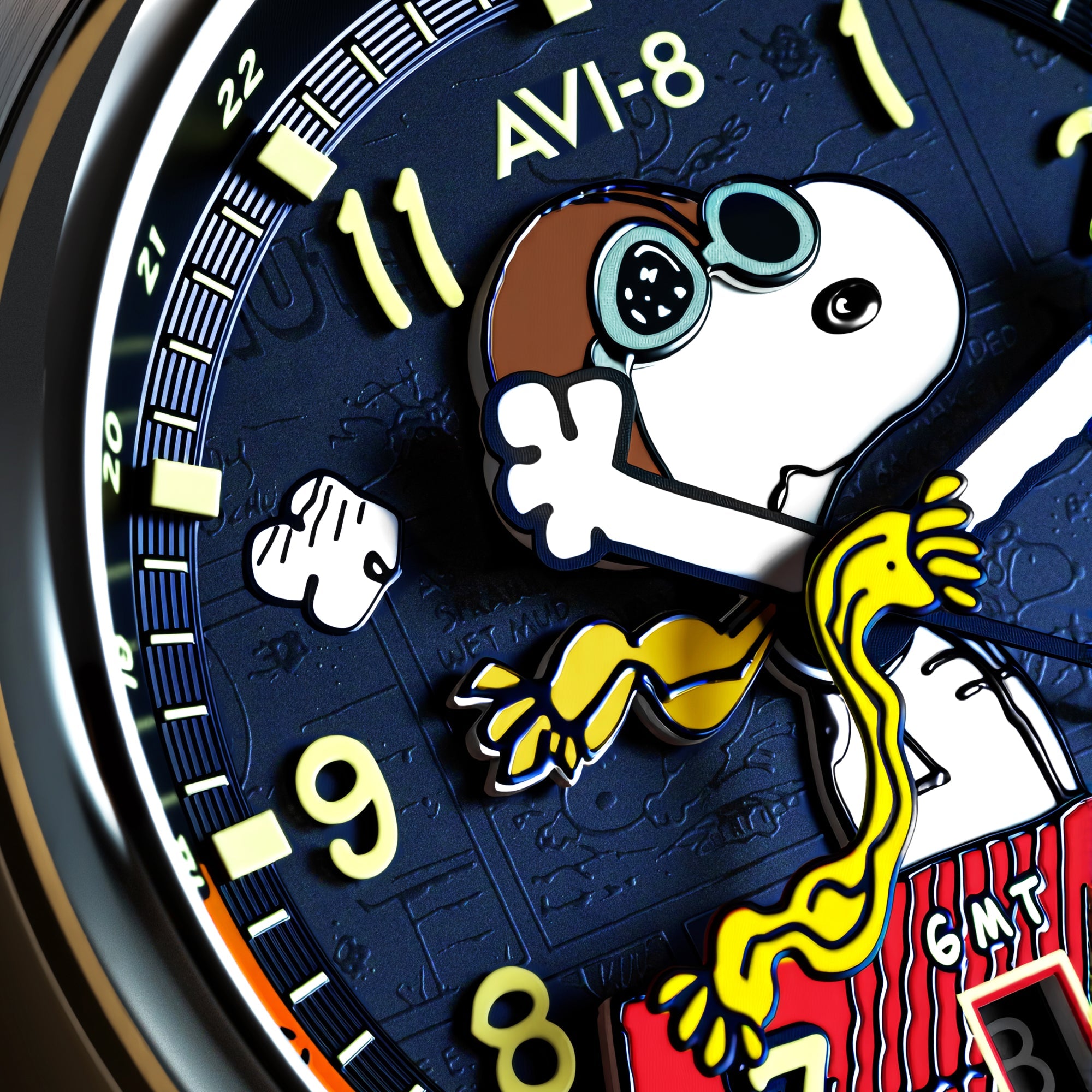 AVI-8 Hawker Hurricane Kent GMT Automatic Peanuts Snoopy Flying Ace Limited Edition Sketchbook Blue Men's Watch AV-4136-02
