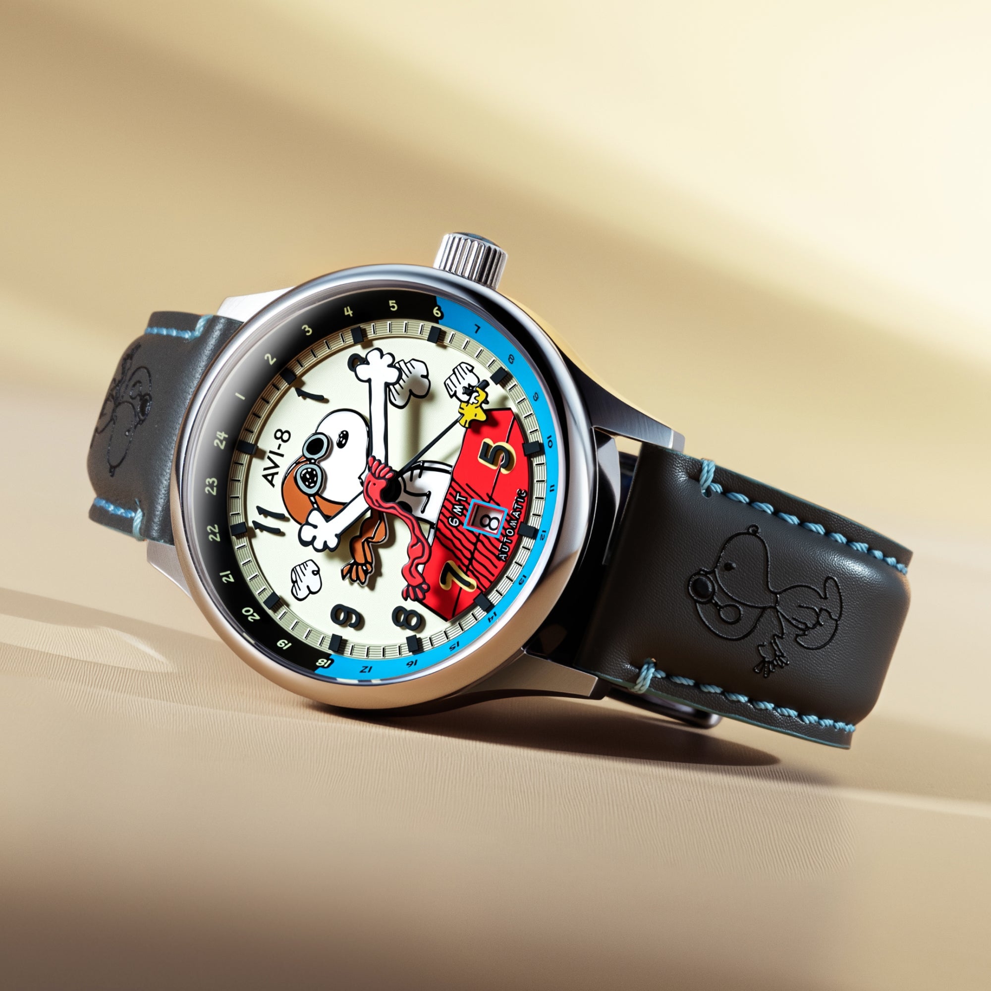 AVI-8 Hawker Hurricane Kent GMT Automatic Peanuts Snoopy Flying Ace Limited Edition Cream Brigade Men's Watch AV-4136-03
