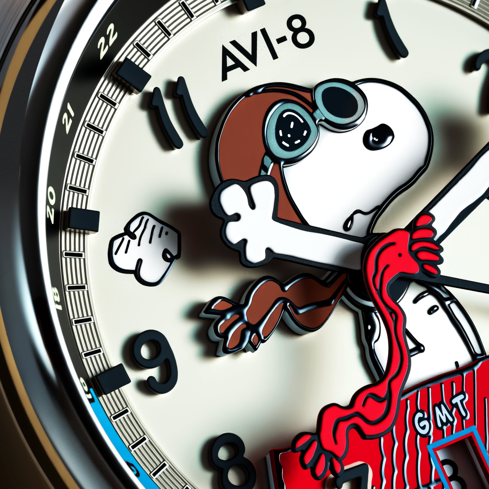 AVI-8 Hawker Hurricane Kent GMT Automatic Peanuts Snoopy Flying Ace Limited Edition Cream Brigade Men's Watch AV-4136-03