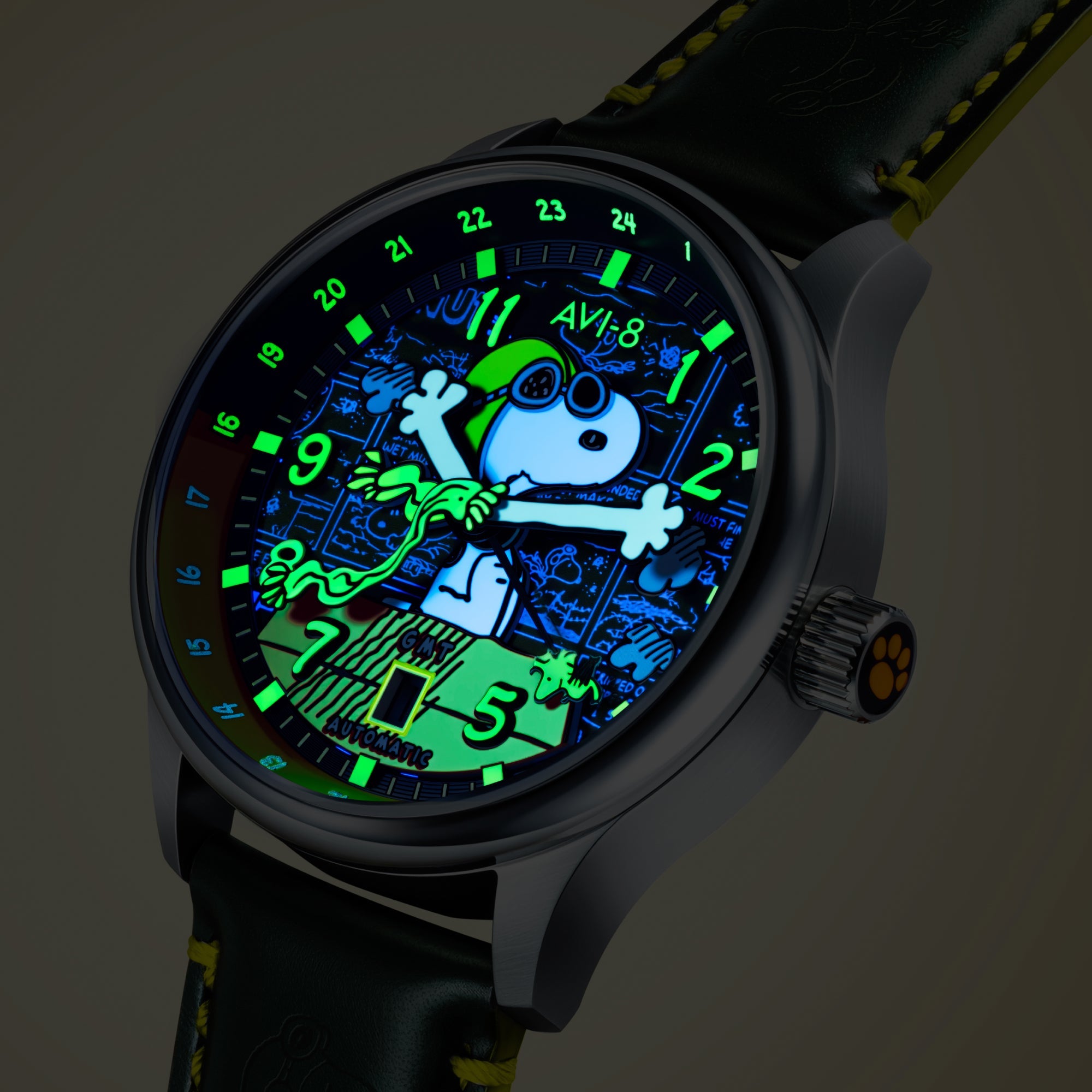 AVI-8 Hawker Hurricane Kent GMT Automatic Peanuts Snoopy Flying Ace Limited Edition Winter Green Men's Watch AV-4136-04