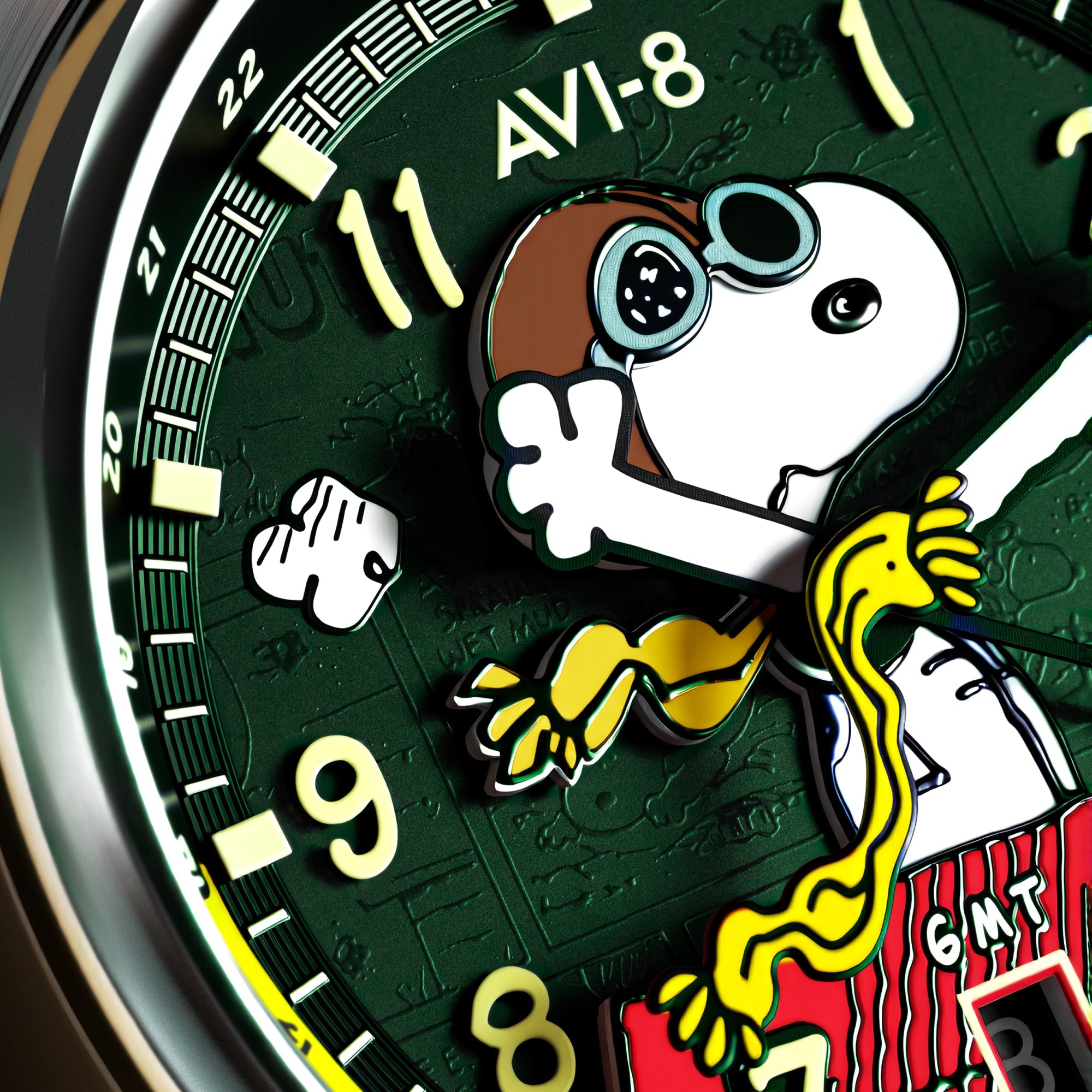 AVI-8 Hawker Hurricane Kent GMT Automatic Peanuts Snoopy Flying Ace Limited Edition Winter Green Men's Watch AV-4136-04