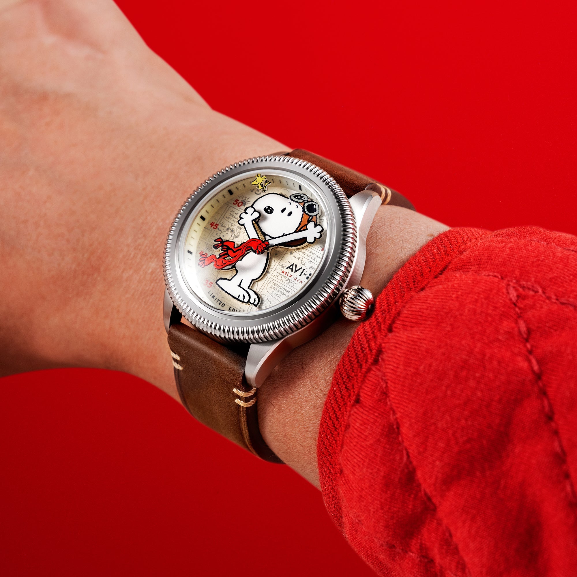 AVI-8 AVI-8 Flyboy Airmaster 40 Meca-Quartz Peanuts Snoopy Flying Ace Limited Edition Camel Brown Men's Watch AV-4138-01