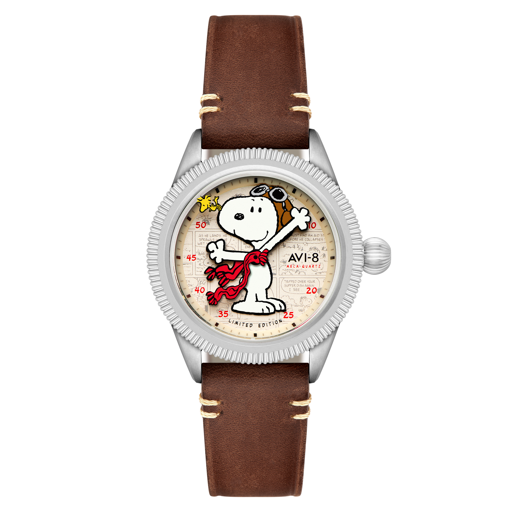 AVI-8 AVI-8 Flyboy Airmaster 40 Meca-Quartz Peanuts Snoopy Flying Ace Limited Edition Camel Brown Men's Watch AV-4138-01