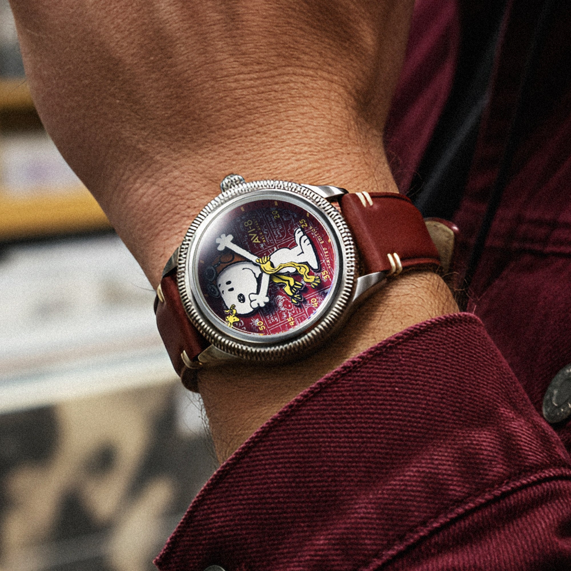 AVI-8  Flyboy Airmaster 40 Meca-Quartz Peanuts Snoopy Flying Ace Limited Edition Doghouse Red Men's Watch AV-4138-02