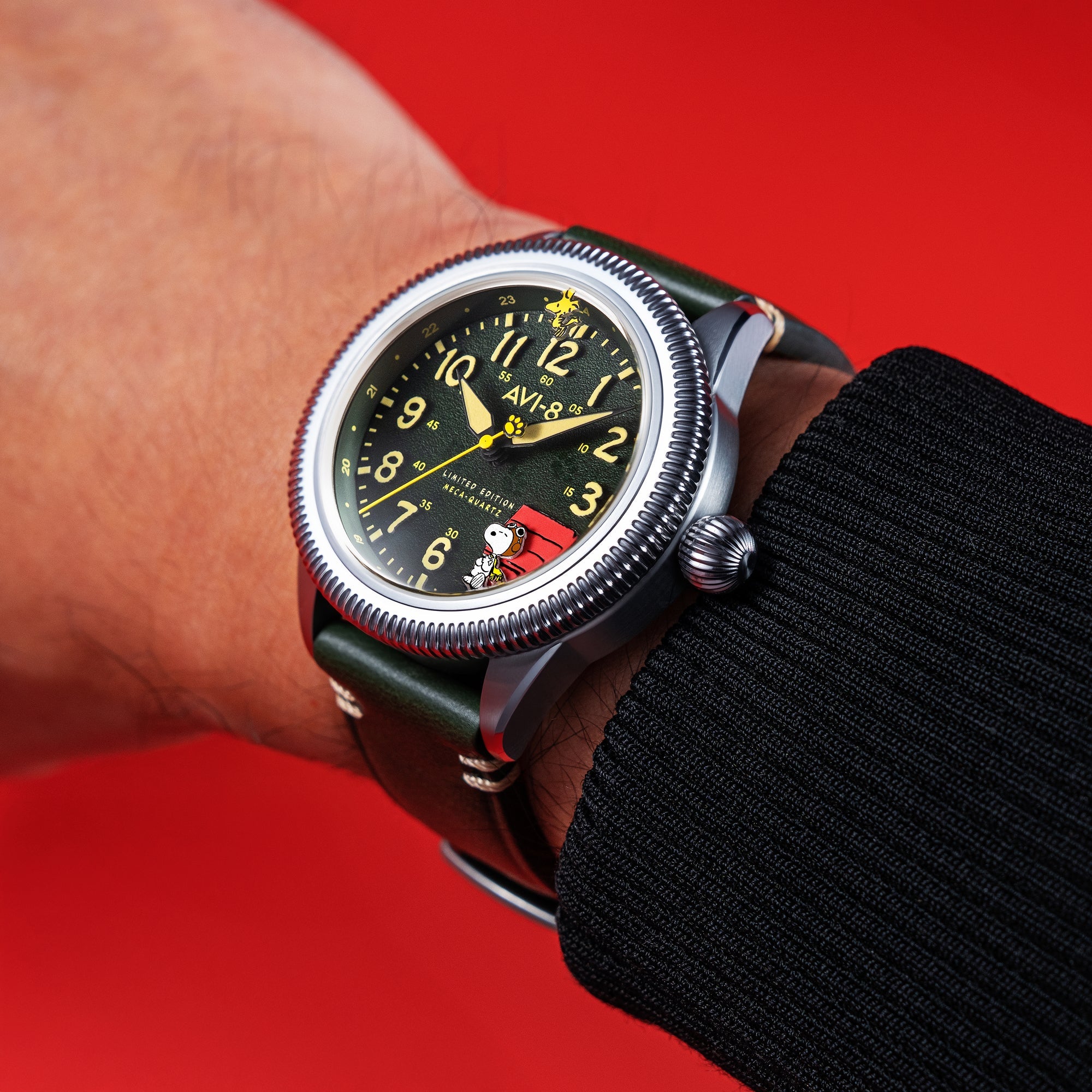 AVI-8 AVI-8 Flyboy Airmaster 40 Meca-Quartz Peanuts Snoopy Flying Ace Limited Edition Doghouse Green Men's Watch AV-4139-01