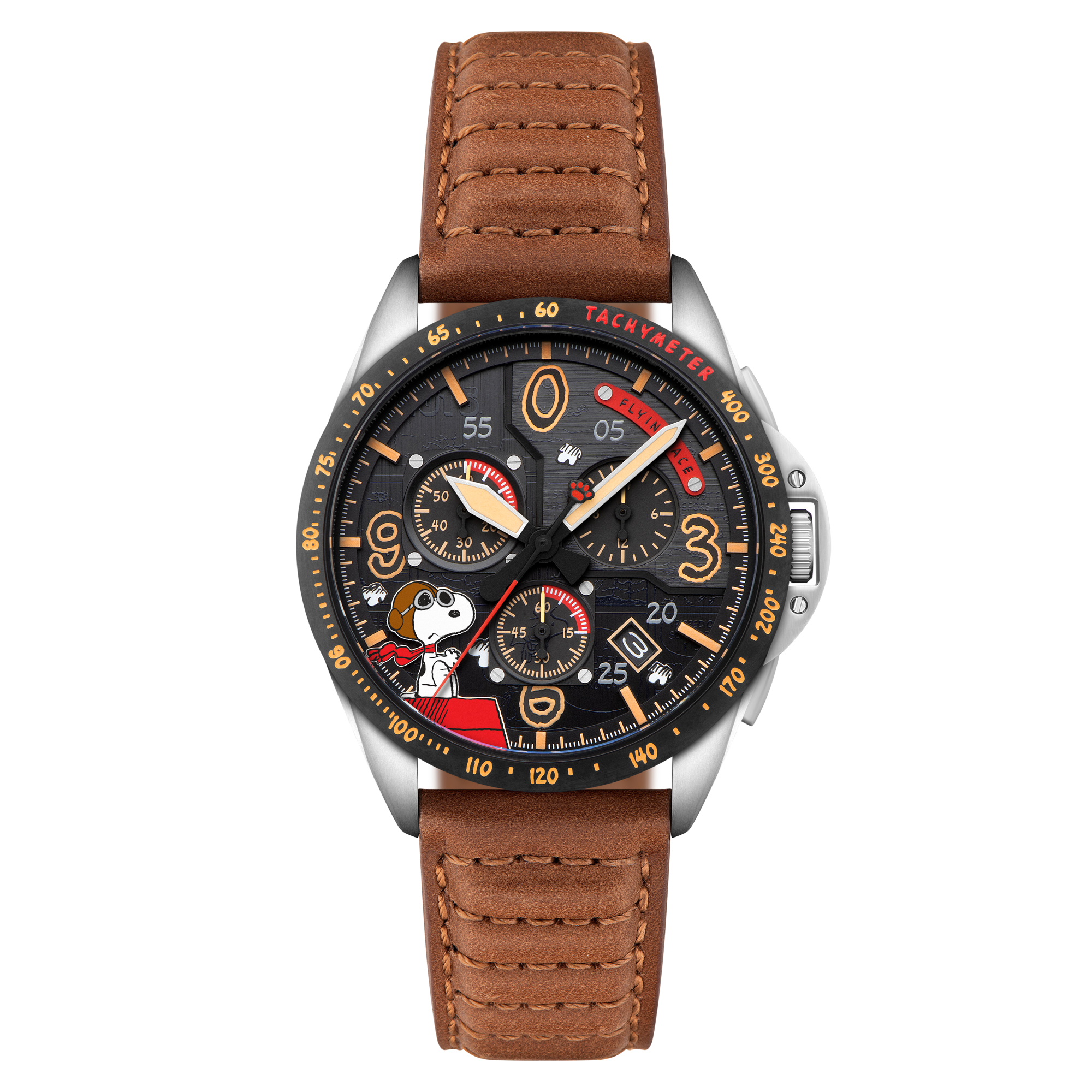 AVI-8 AVI-8 P-51 Mustang Blakeslee Chronograph Peanuts Snoopy Flying Ace Limited Edition Biplane Brown Men's Watch AV-4140-02