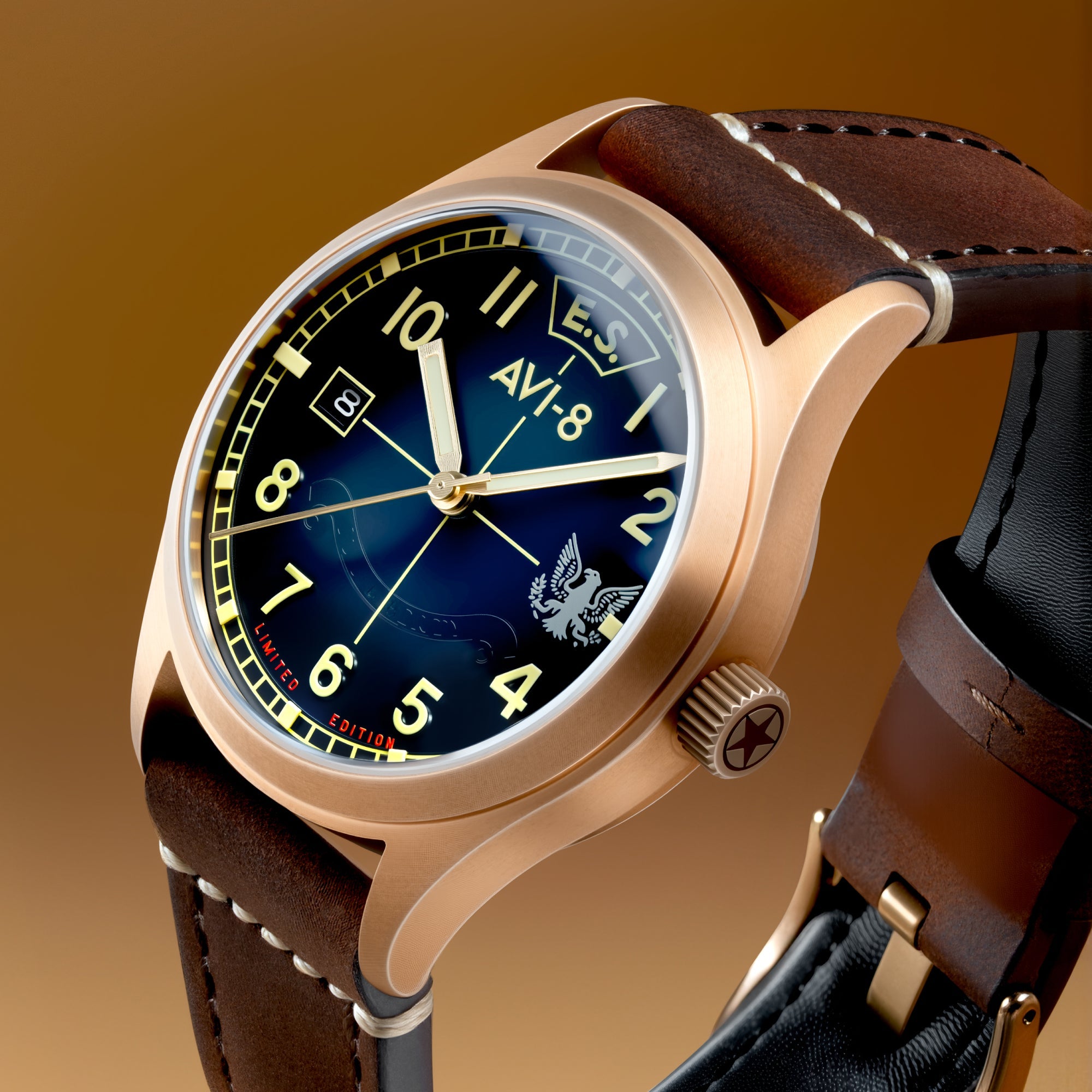 AVI-8 Flyboy Eagle Squadron Automatic Bronze 85th Limited Edition Southend Men's Watch AV-4145-02