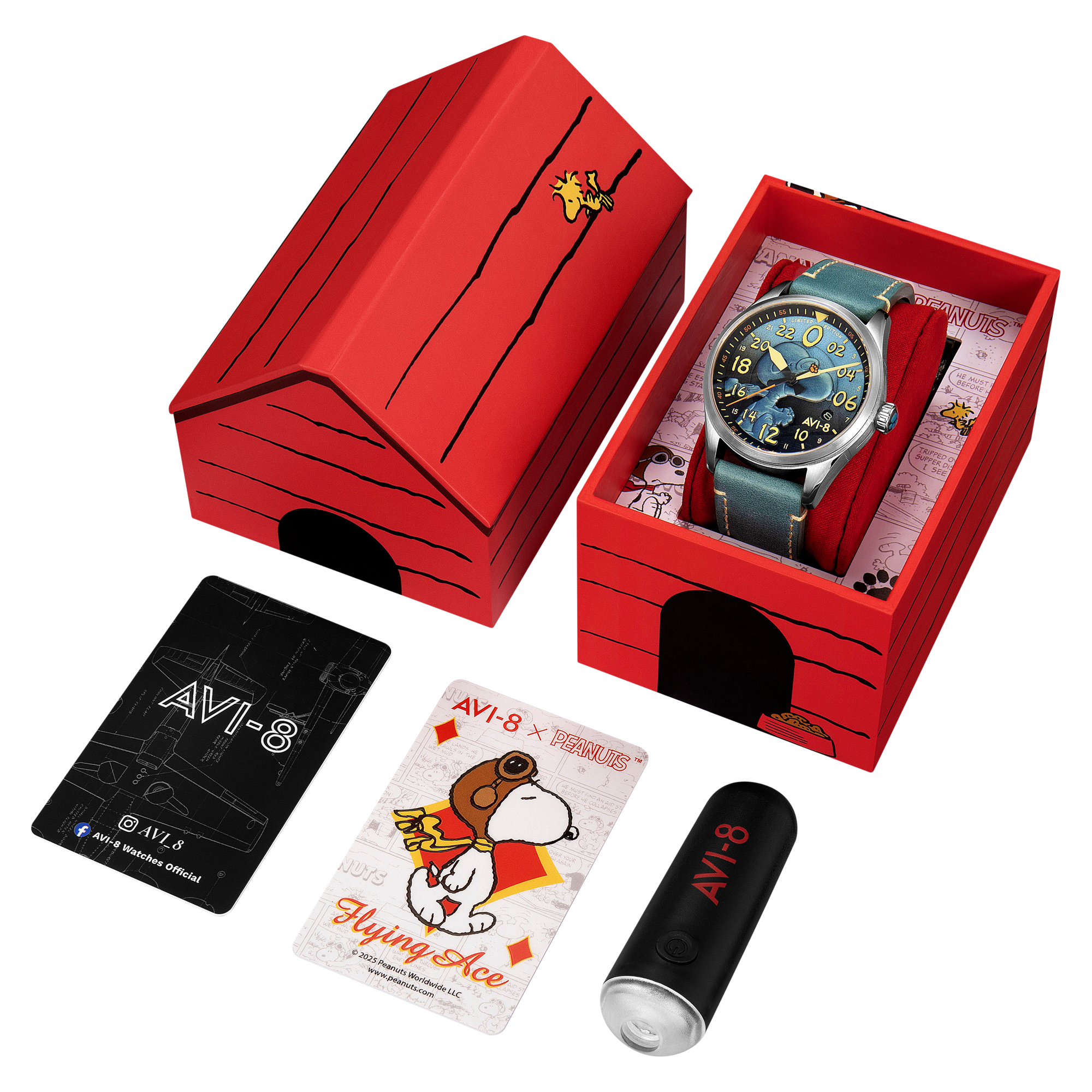 AVI-8 AVI-8 Spitfire Peanuts Snoopy Flying Ace 24 Hour Automatic Limited Edition Azure Blue Men's Watch AV-4150-03