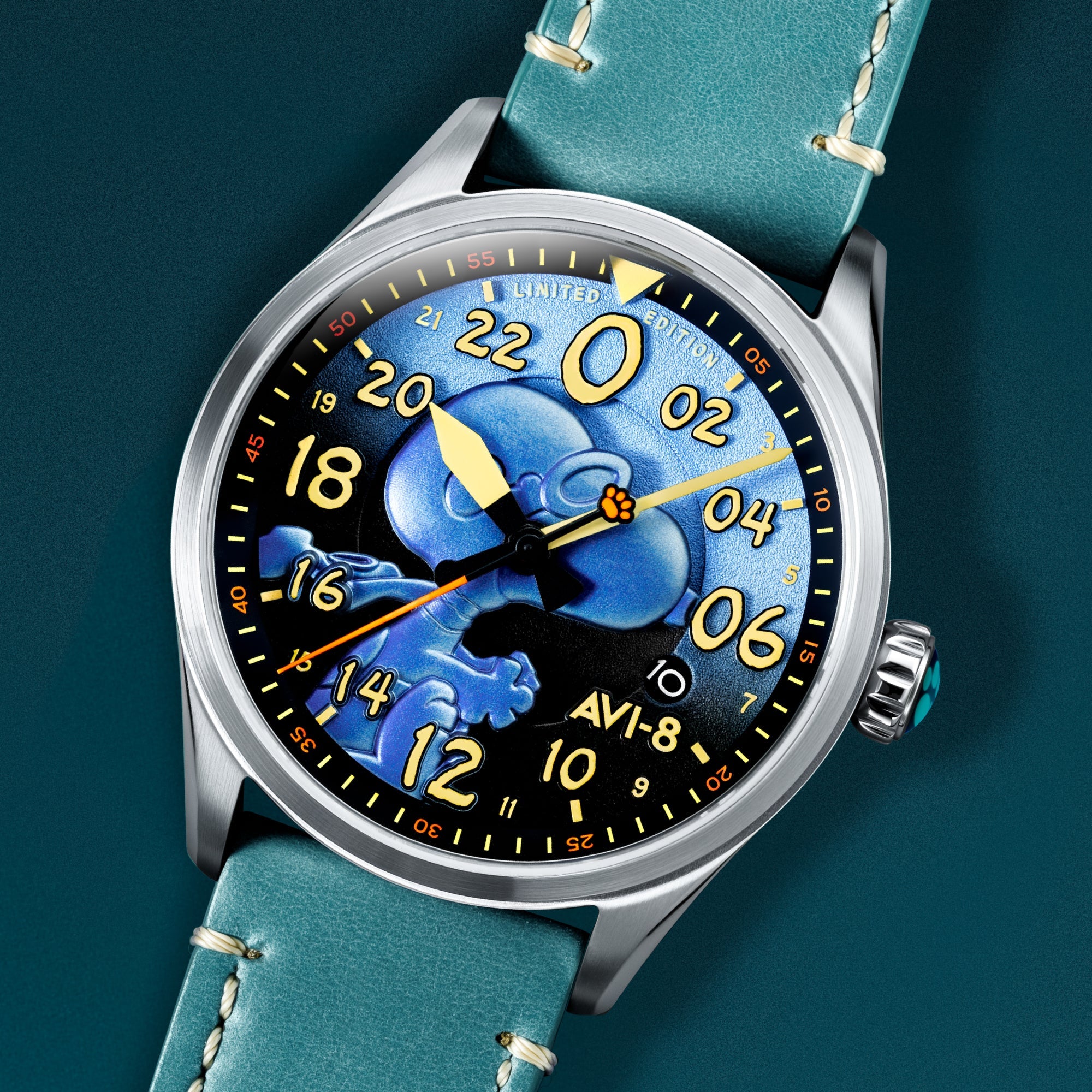 AVI-8 AVI-8 Spitfire Peanuts Snoopy Flying Ace 24 Hour Automatic Limited Edition Azure Blue Men's Watch AV-4150-03