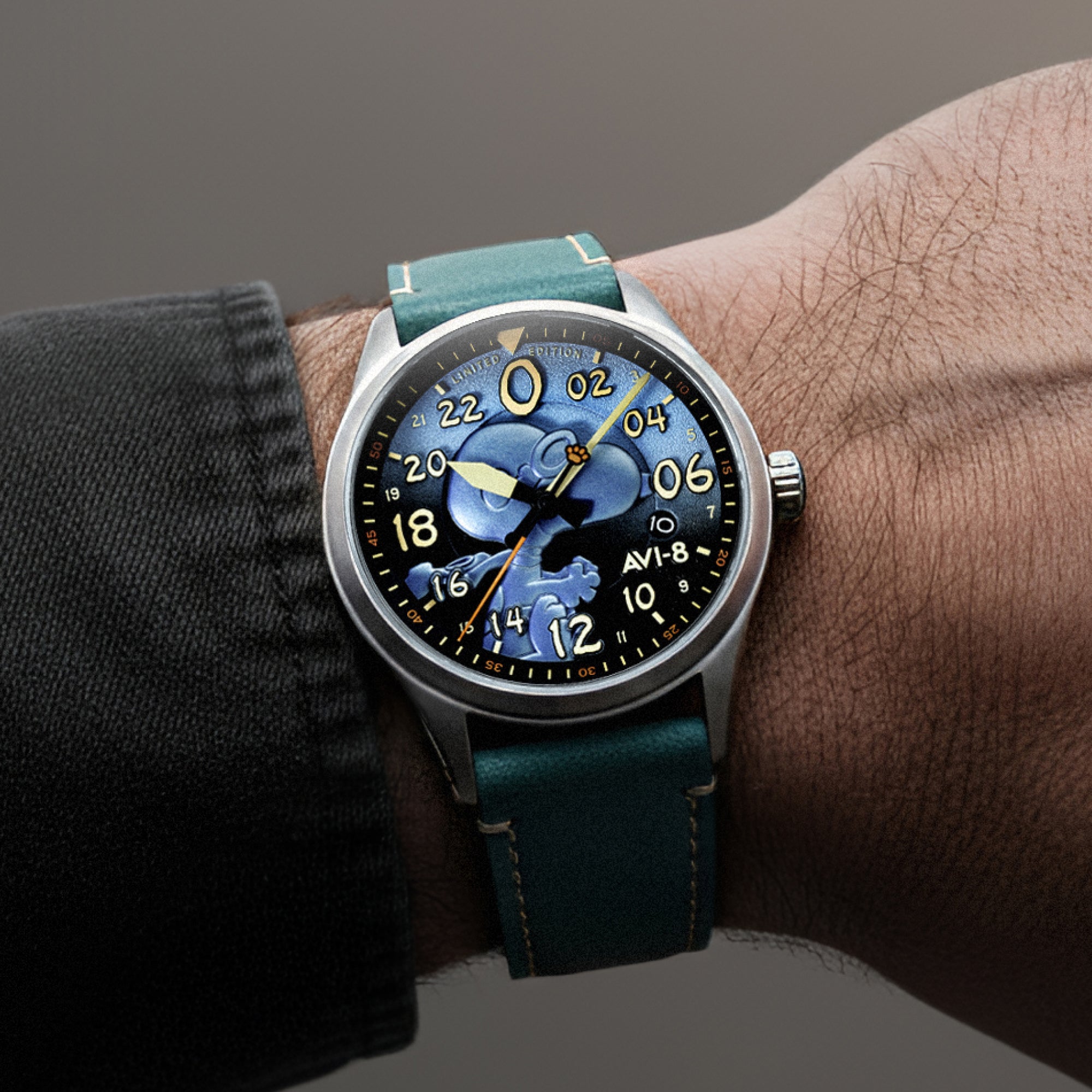AVI-8 AVI-8 Spitfire Peanuts Snoopy Flying Ace 24 Hour Automatic Limited Edition Azure Blue Men's Watch AV-4150-03