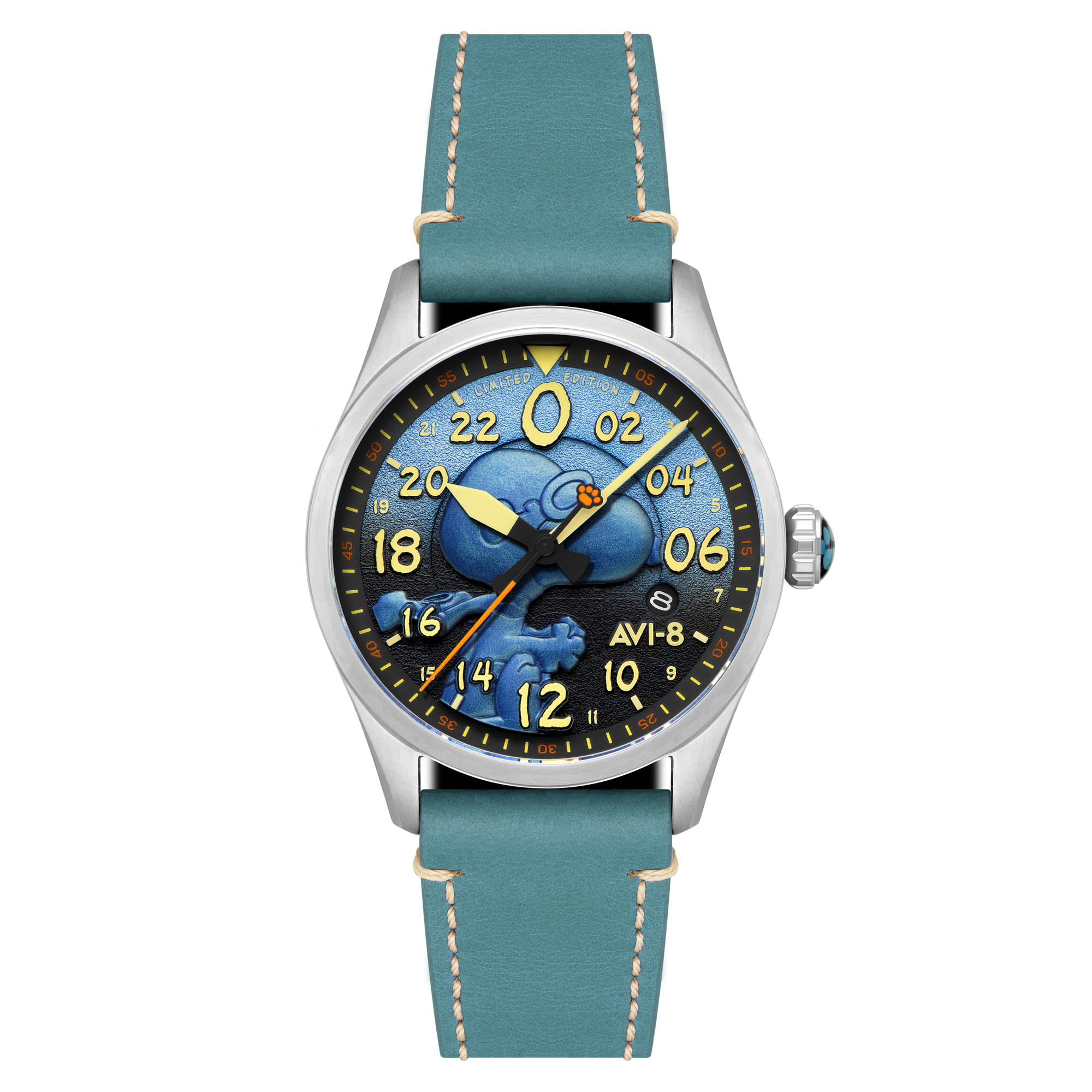 AVI-8 AVI-8 Spitfire Peanuts Snoopy Flying Ace 24 Hour Automatic Limited Edition Azure Blue Men's Watch AV-4150-03