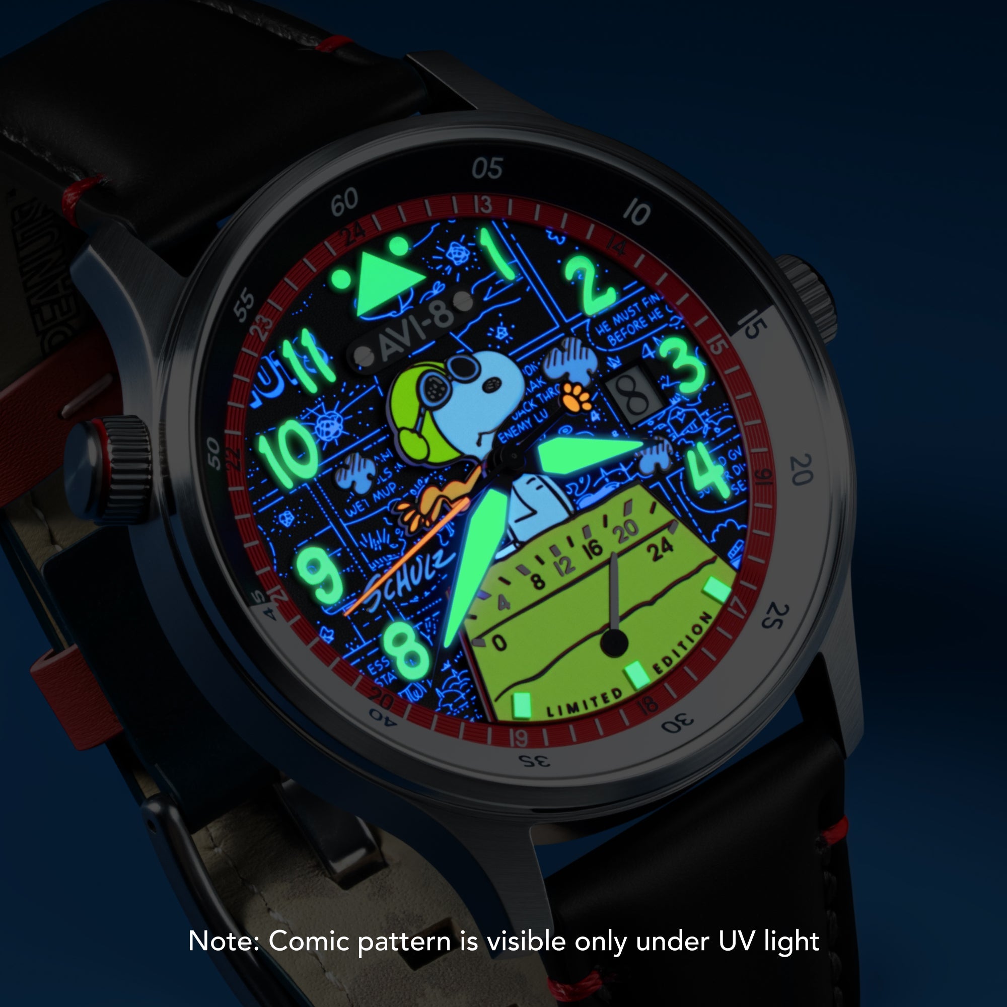 AVI-8 AVI-8 Hawker Hurricane Mckellar Dual Time Peanuts Snoopy Flying Ace Limited Edition Phantom Flyer Men's Watch AV-4151-01
