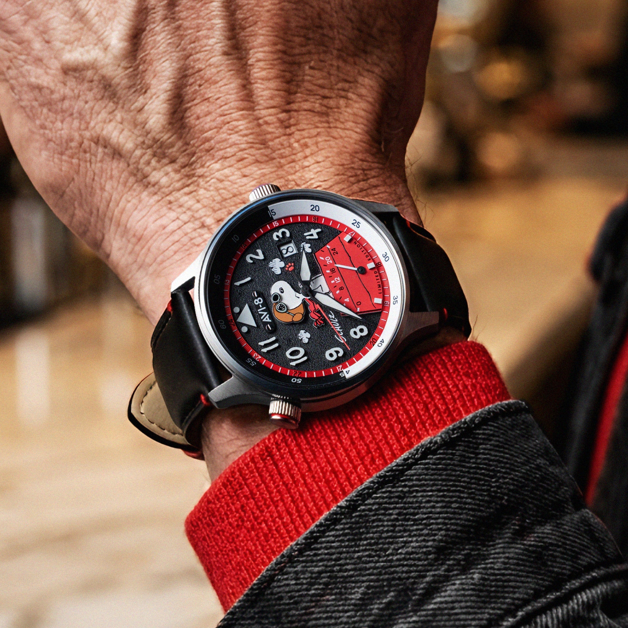 AVI-8 AVI-8 Hawker Hurricane Mckellar Dual Time Peanuts Snoopy Flying Ace Limited Edition Phantom Flyer Men's Watch AV-4151-01