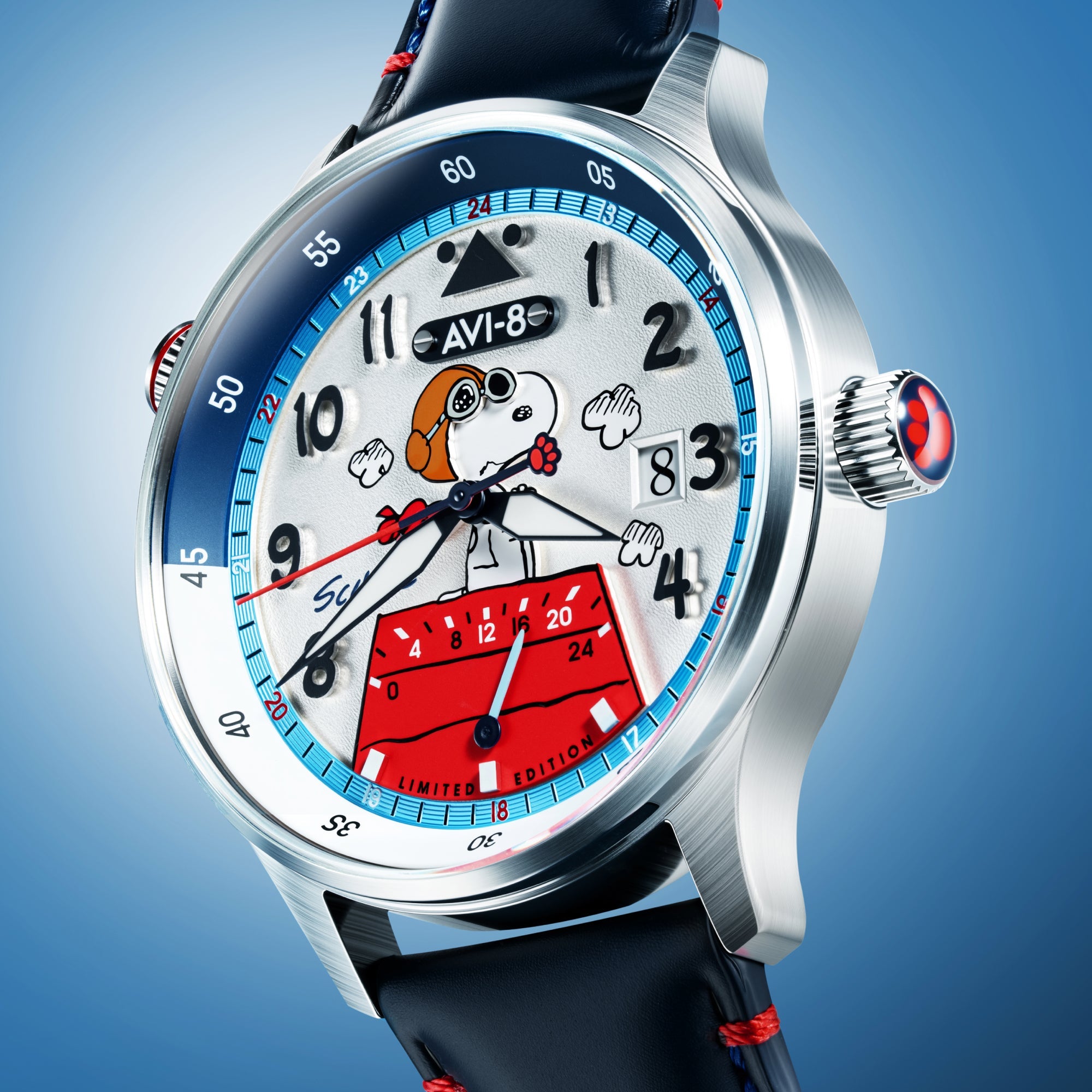 AVI-8 AVI-8 Hawker Hurricane Mckellar Dual Time Peanuts Snoopy Flying Ace Limited Edition Aero Blue Men's Watch AV-4151-02
