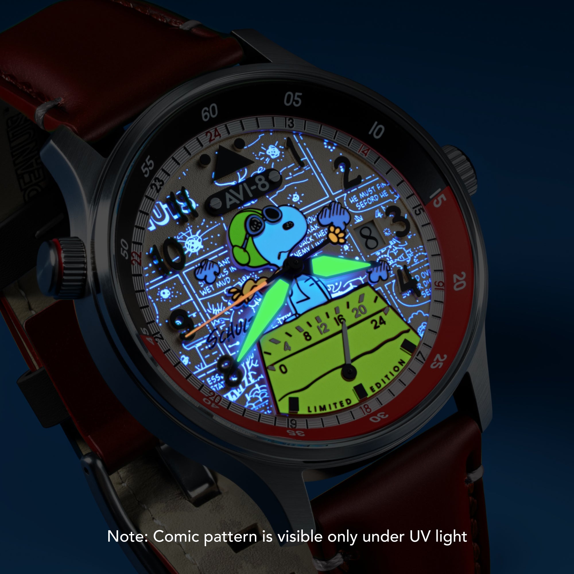 AVI-8 AVI-8 Hawker Hurricane Mckellar Dual Time Peanuts Snoopy Flying Ace Limited Edition Ruby Ace Men's Watch AV-4151-03