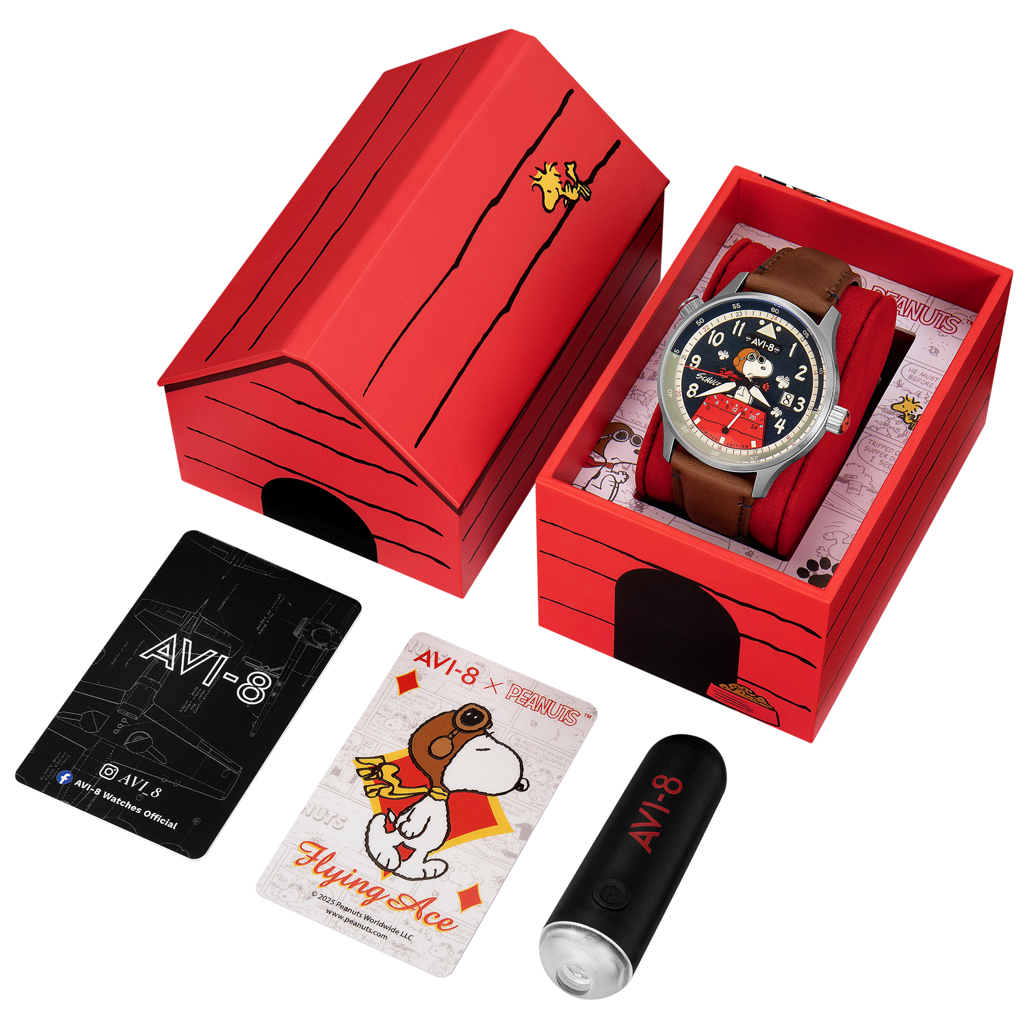 AVI-8 AVI-8 Hawker Hurricane Mckellar Dual Time Peanuts Snoopy Flying Ace Limited Edition Azure Aviator Men's Watch AV-4151-04