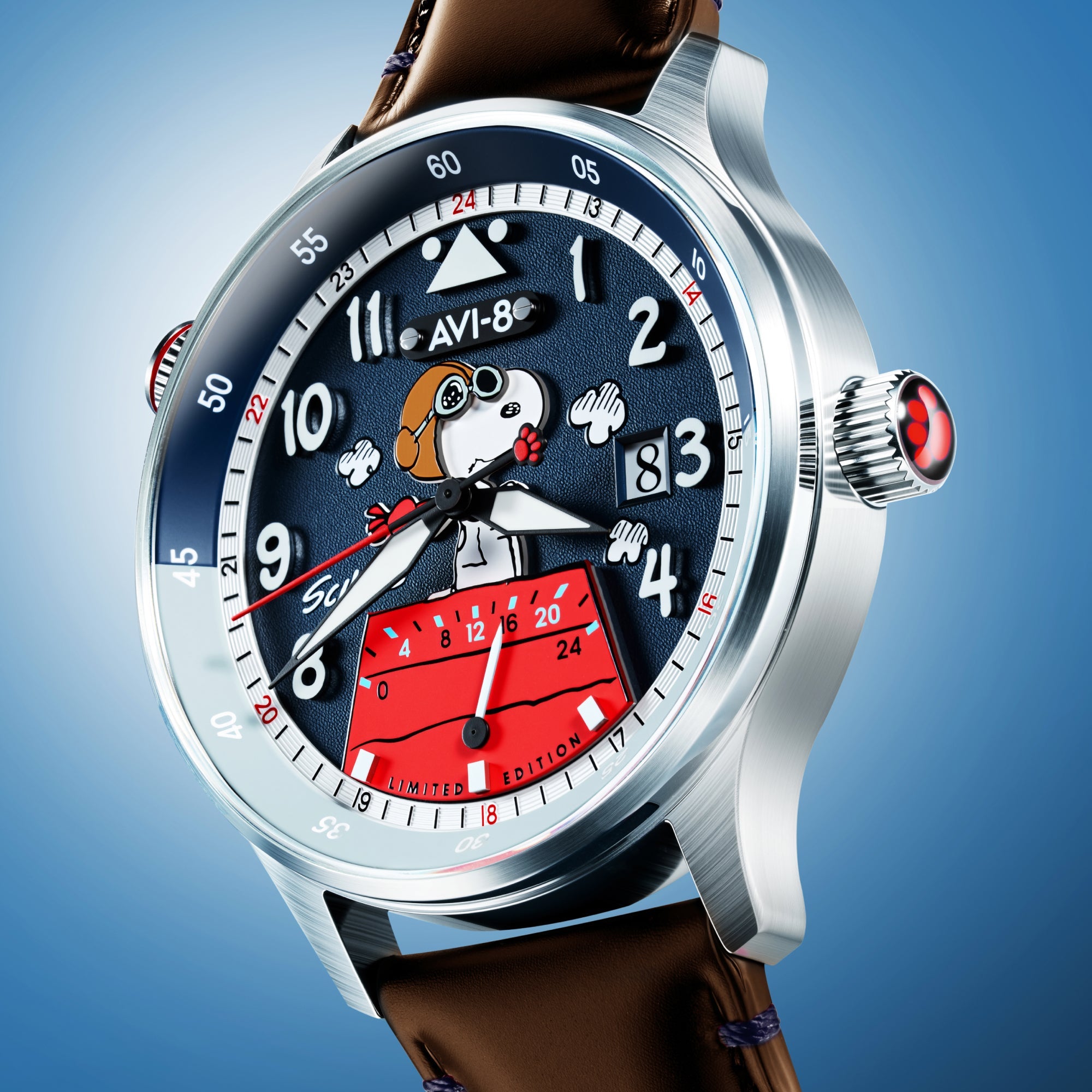 AVI-8 AVI-8 Hawker Hurricane Mckellar Dual Time Peanuts Snoopy Flying Ace Limited Edition Azure Aviator Men's Watch AV-4151-04