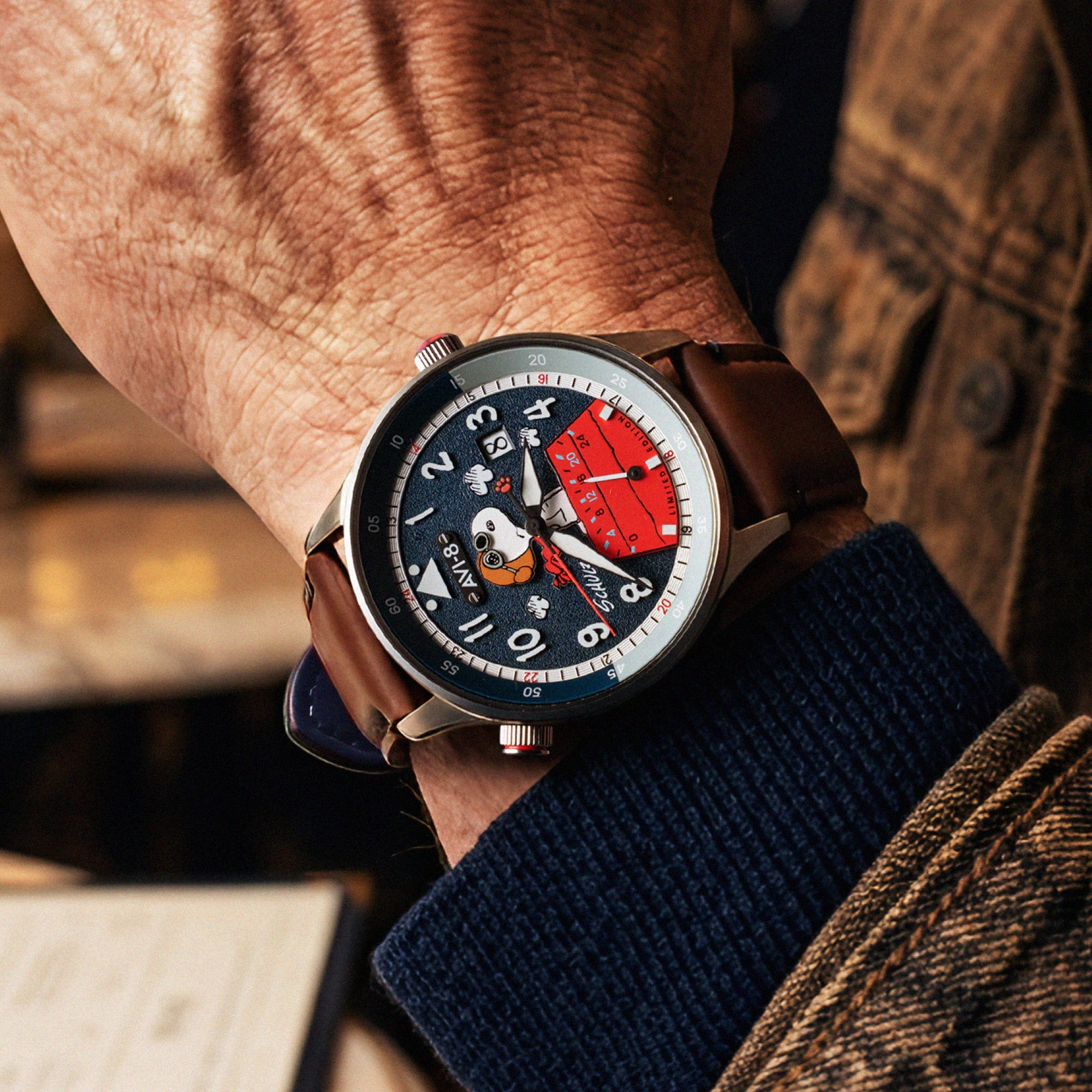 AVI-8 AVI-8 Hawker Hurricane Mckellar Dual Time Peanuts Snoopy Flying Ace Limited Edition Azure Aviator Men's Watch AV-4151-04
