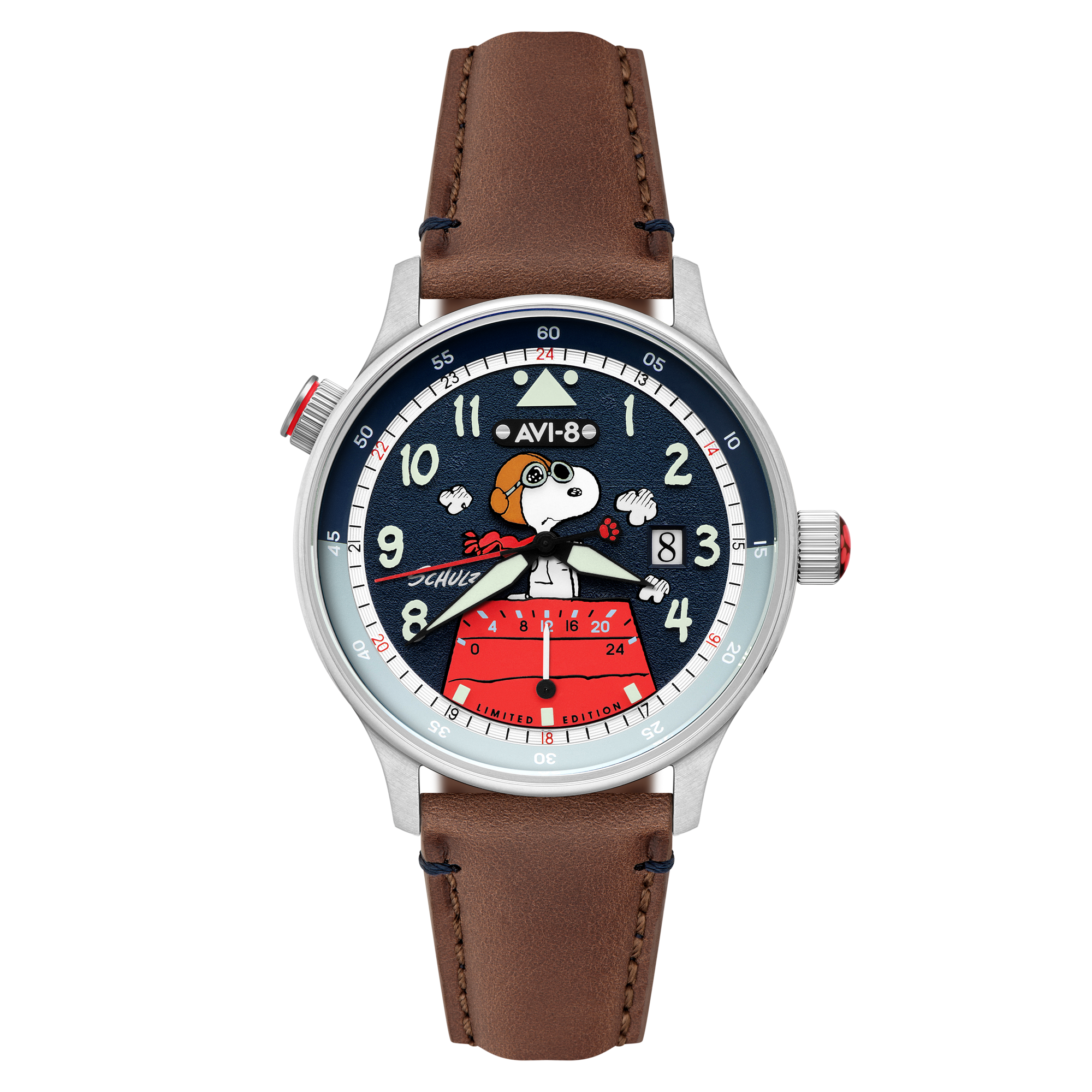 AVI-8 AVI-8 Hawker Hurricane Mckellar Dual Time Peanuts Snoopy Flying Ace Limited Edition Azure Aviator Men's Watch AV-4151-04