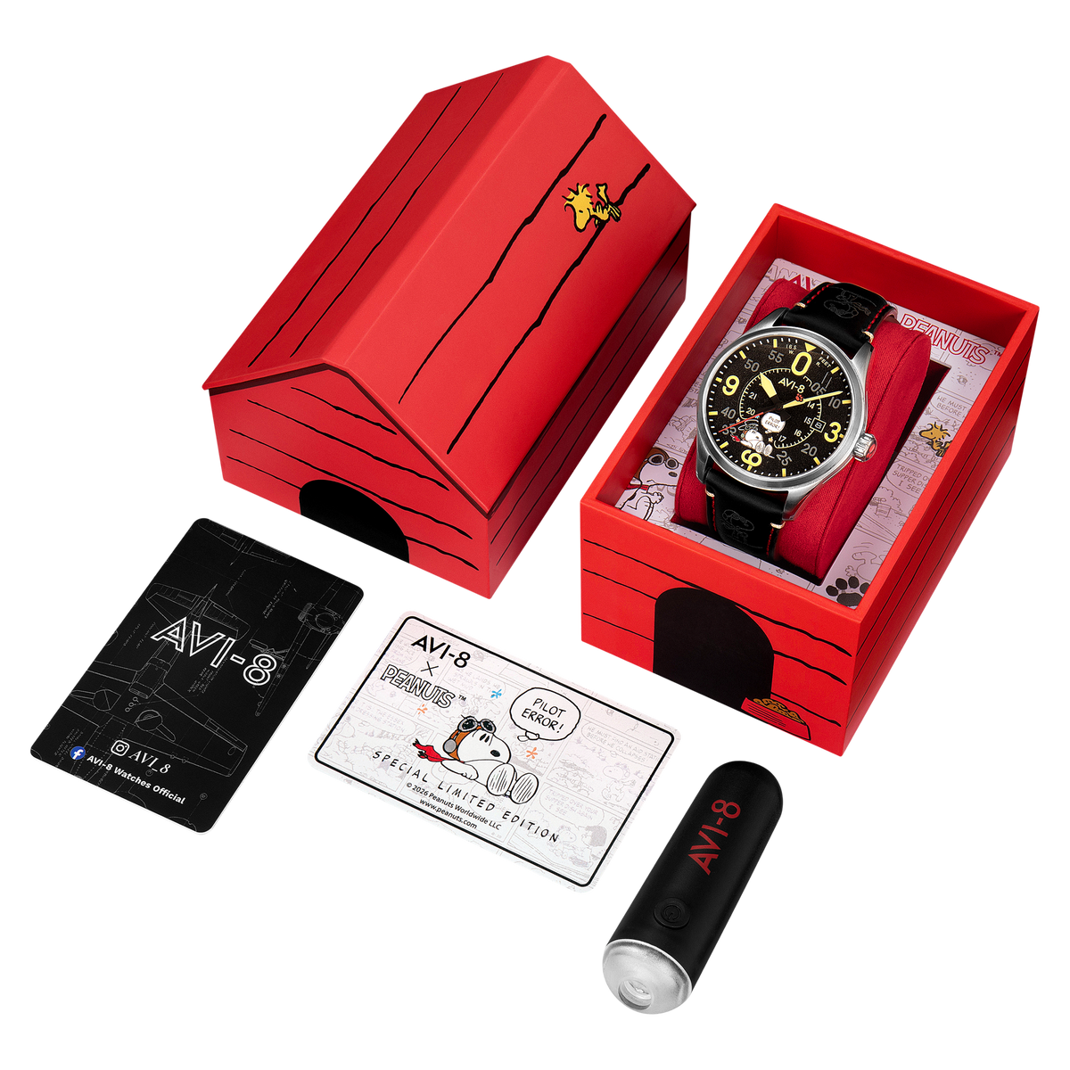 AVI-8 AVI-8 Smith Automatic Snoopy Peanuts Flying Ace Pilot Error Limited Edition Midnight Maneuver Men's Watch AV-4152-01