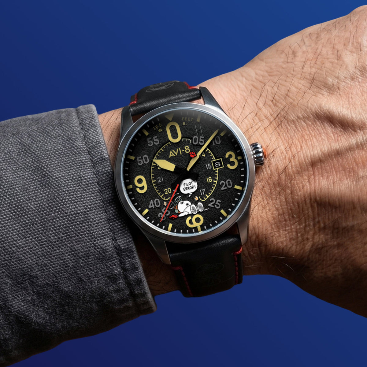 AVI-8 AVI-8 Smith Automatic Snoopy Peanuts Flying Ace Pilot Error Limited Edition Midnight Maneuver Men's Watch AV-4152-01