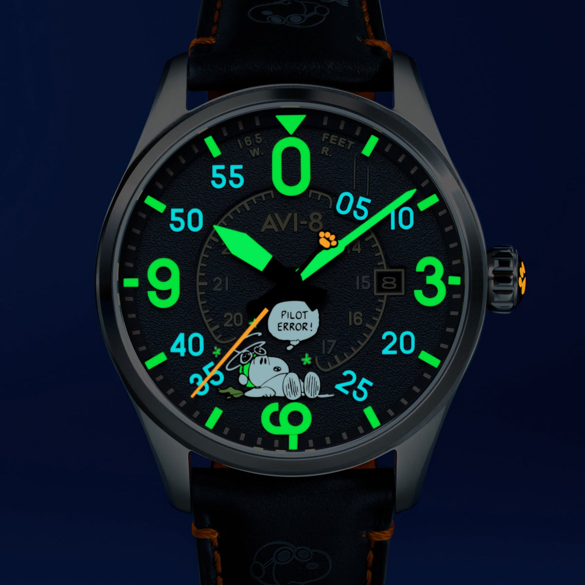 AVI-8 AVI-8 Smith Automatic Snoopy Peanuts Flying Ace Pilot Error Limited Edition Blue Blunder Men's Watch AV-4152-02
