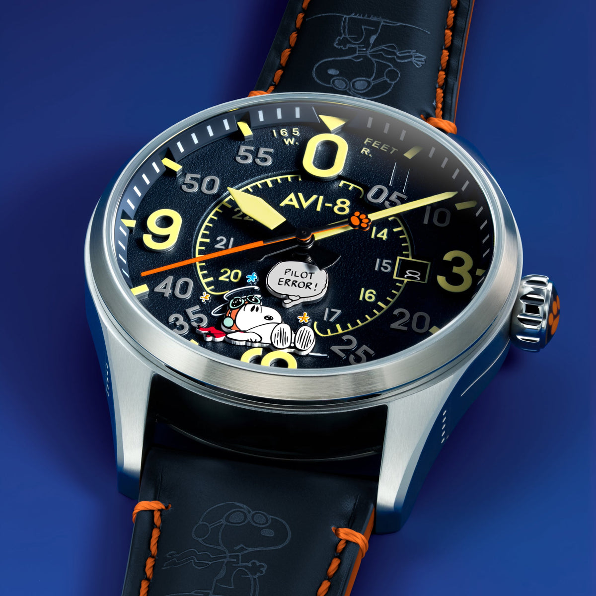 AVI-8 AVI-8 Smith Automatic Snoopy Peanuts Flying Ace Pilot Error Limited Edition Blue Blunder Men's Watch AV-4152-02
