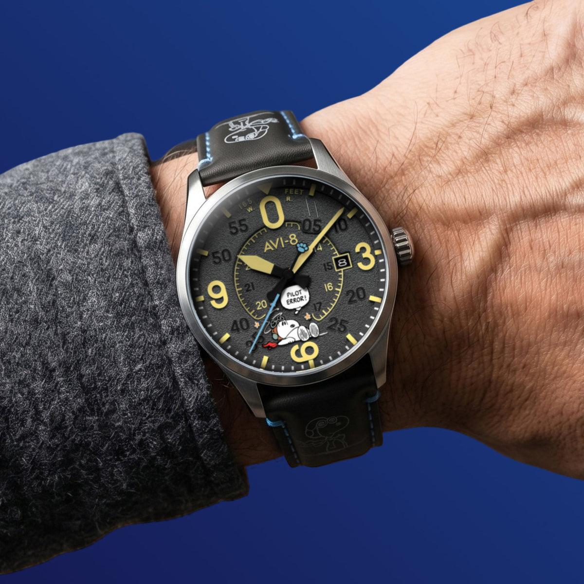 AVI-8 AVI-8 Smith Automatic Snoopy Peanuts Flying Ace Pilot Error Limited Edition Cloudy Confusion Men's Watch AV-4152-03