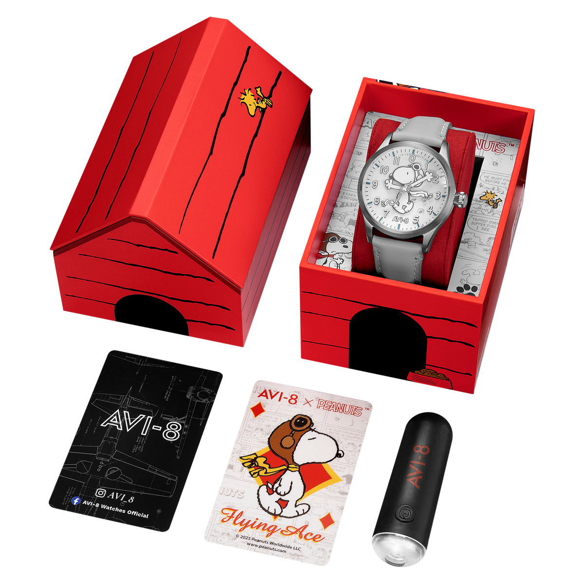 AVI-8 AVI-8 Flyboy Engineer Automatic Peanuts Snoopy Flying Ace Monotone Limited Edition Cloud Cover Men's Watch AV-4156-01