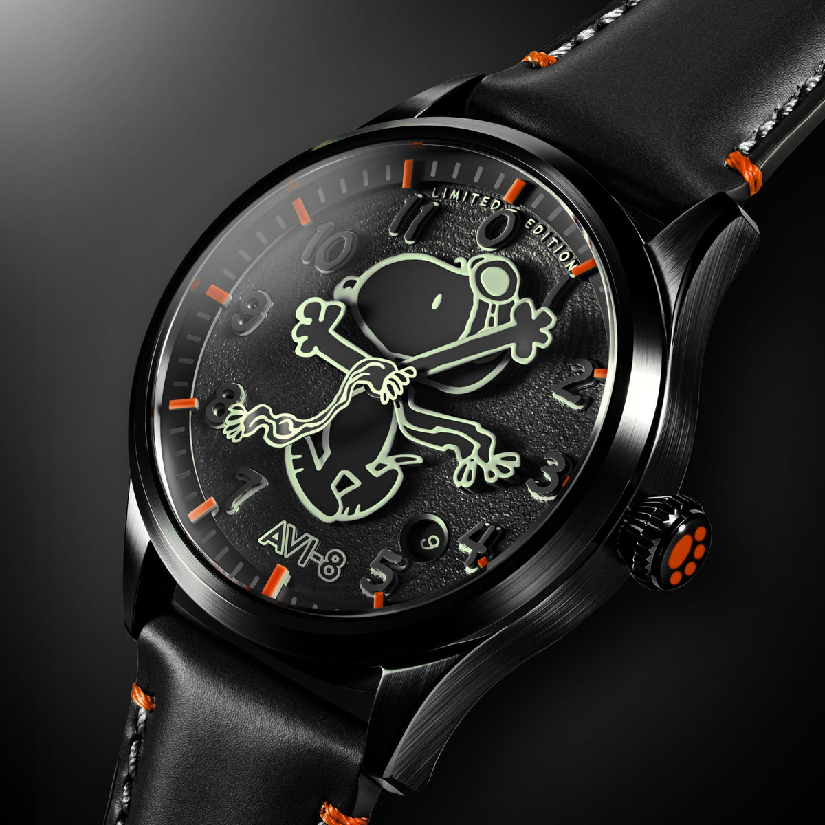 AVI-8 AVI-8 Flyboy Engineer Automatic Peanuts Snoopy Flying Ace Monotone Limited Edition Obsidian Ace Men's Watch AV-4156-02