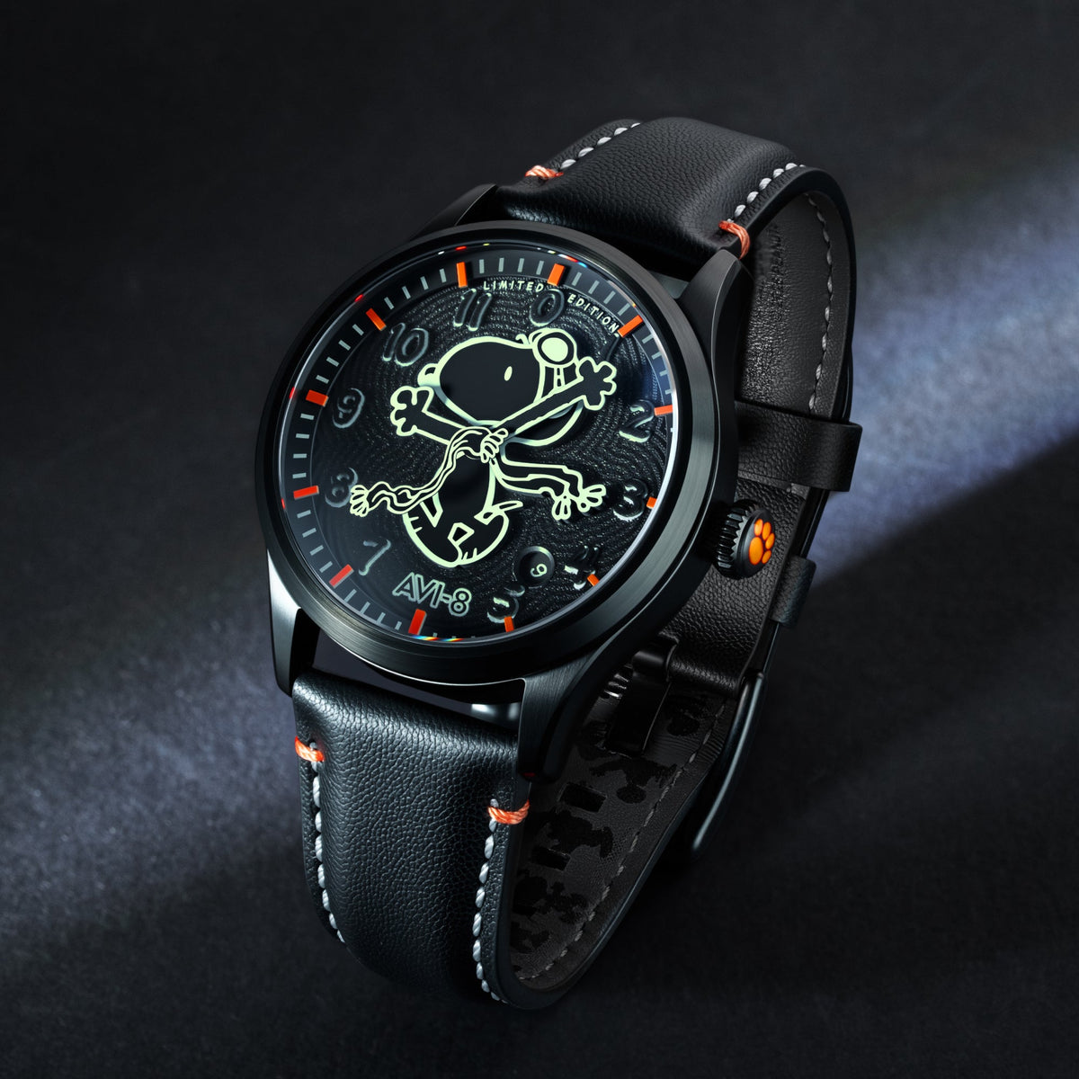 AVI-8 AVI-8 Flyboy Engineer Automatic Peanuts Snoopy Flying Ace Monotone Limited Edition Obsidian Ace Men's Watch AV-4156-02